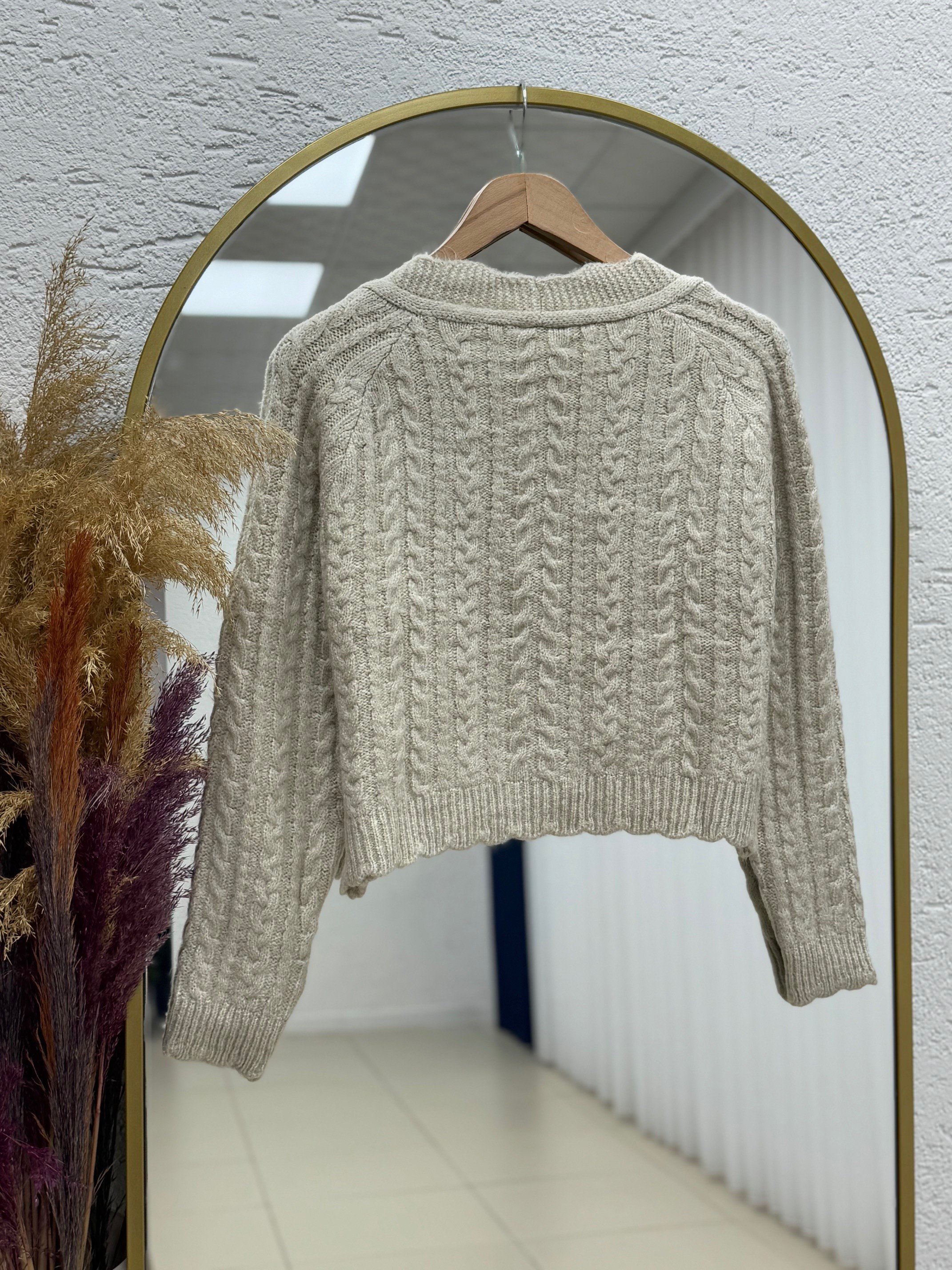 Delera İri Düğmeli Örme Mini Hırka-Zİ7002 Taş