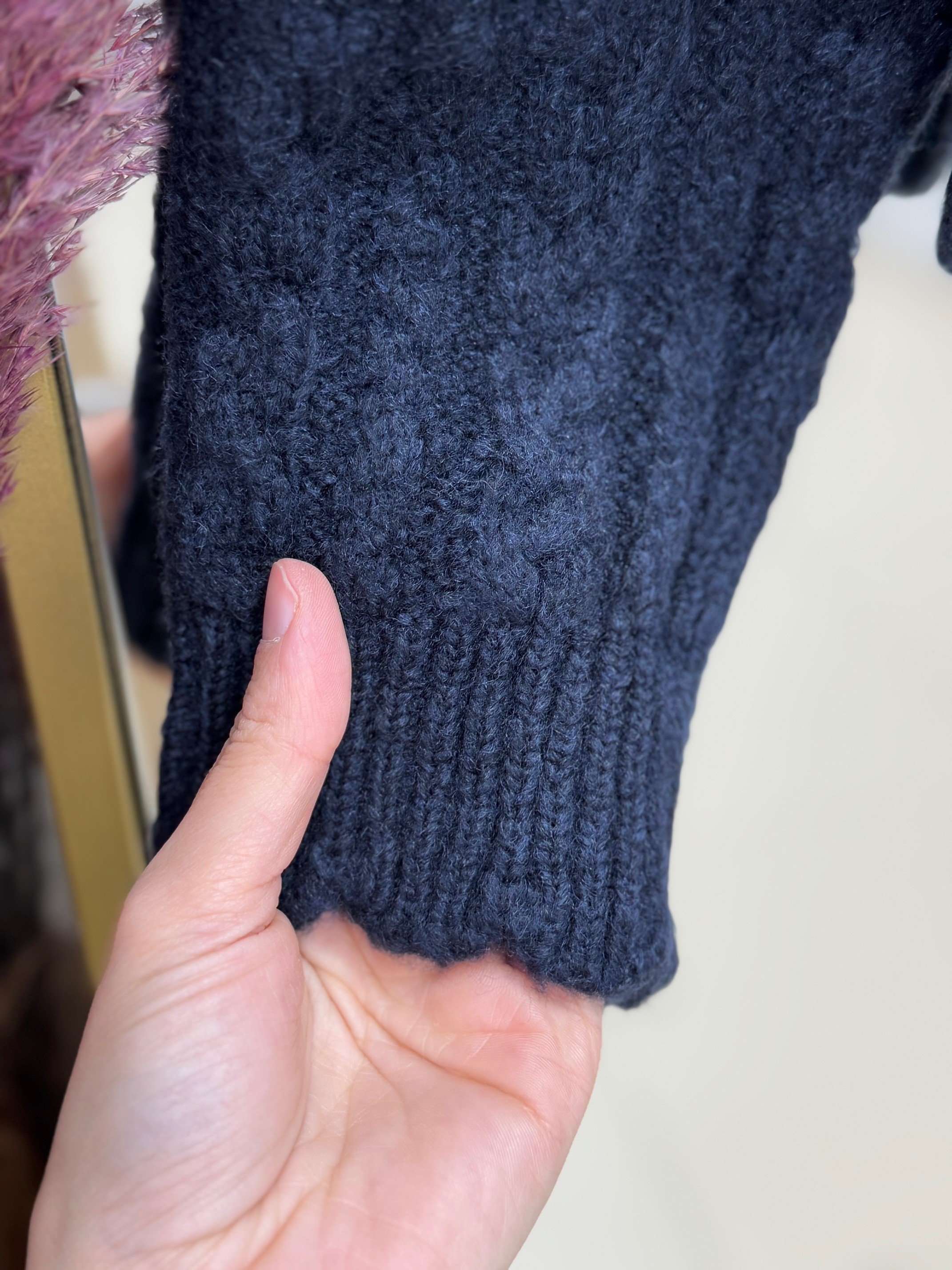 Delera İri Düğmeli Örme Mini Hırka-Zİ7002 Lacivert