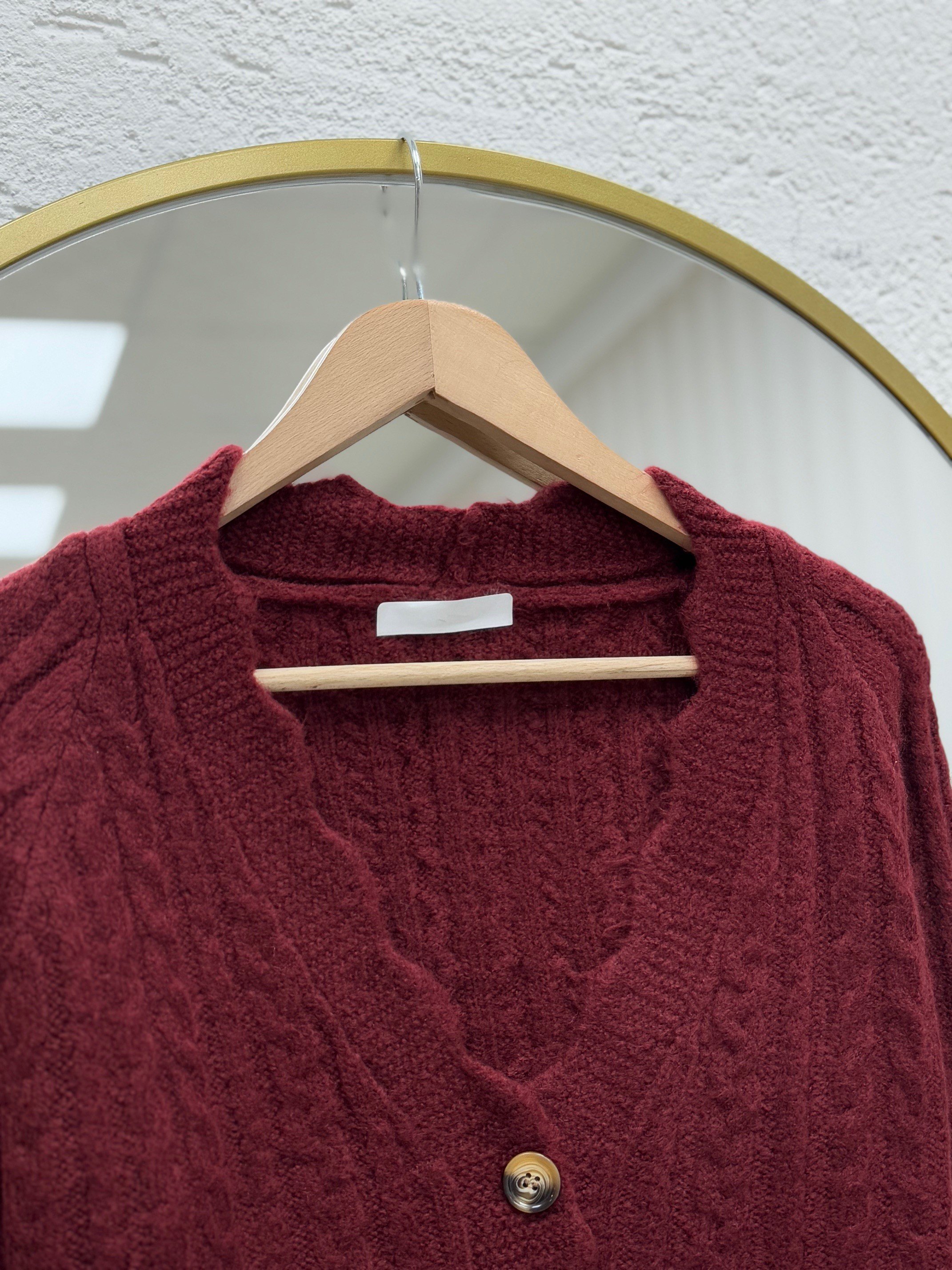 Delera İri Düğmeli Örme Mini Hırka-Zİ7002 Bordo