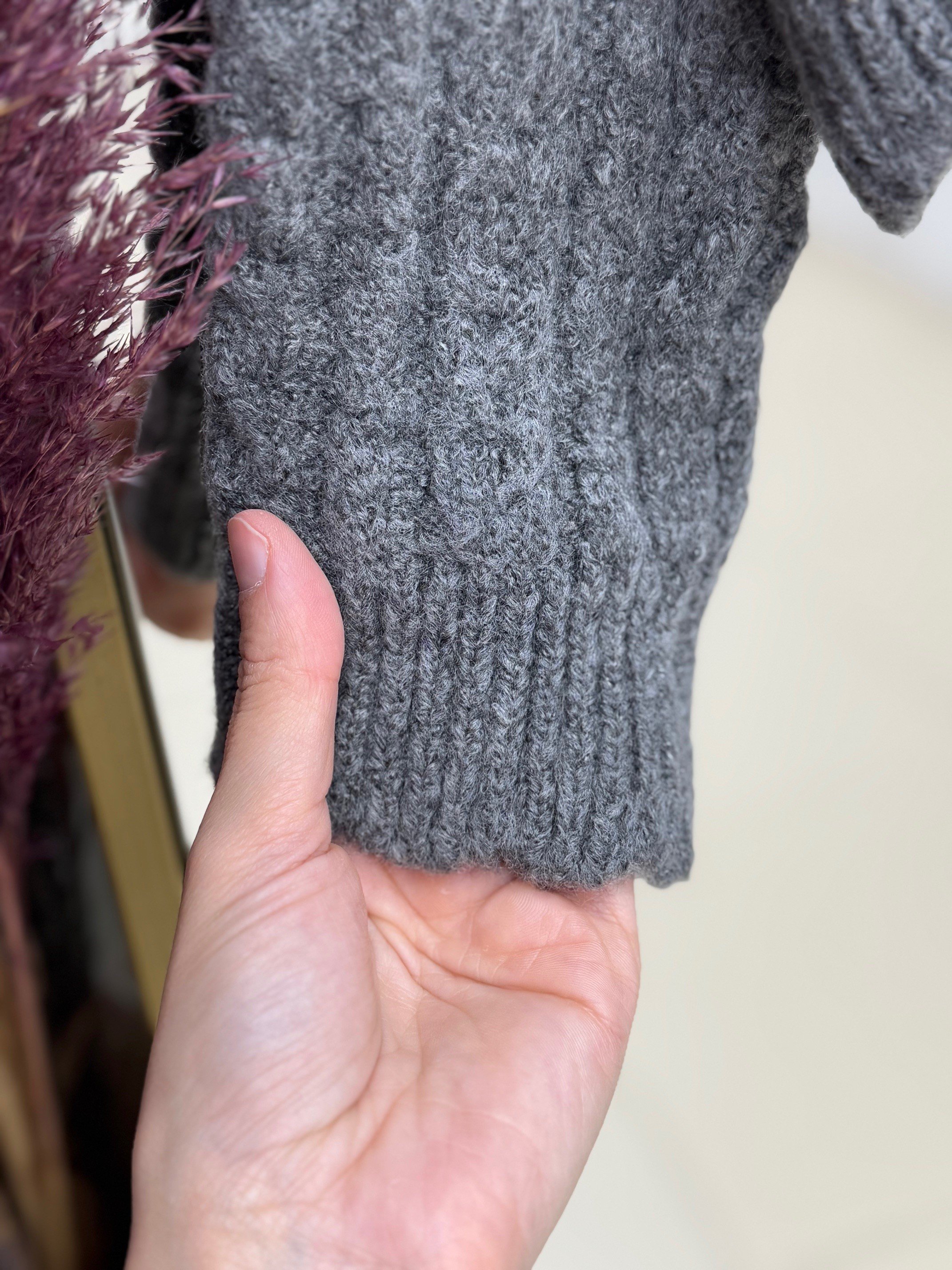 Delera İri Düğmeli Örme Mini Hırka-Zİ7002 Antrasit