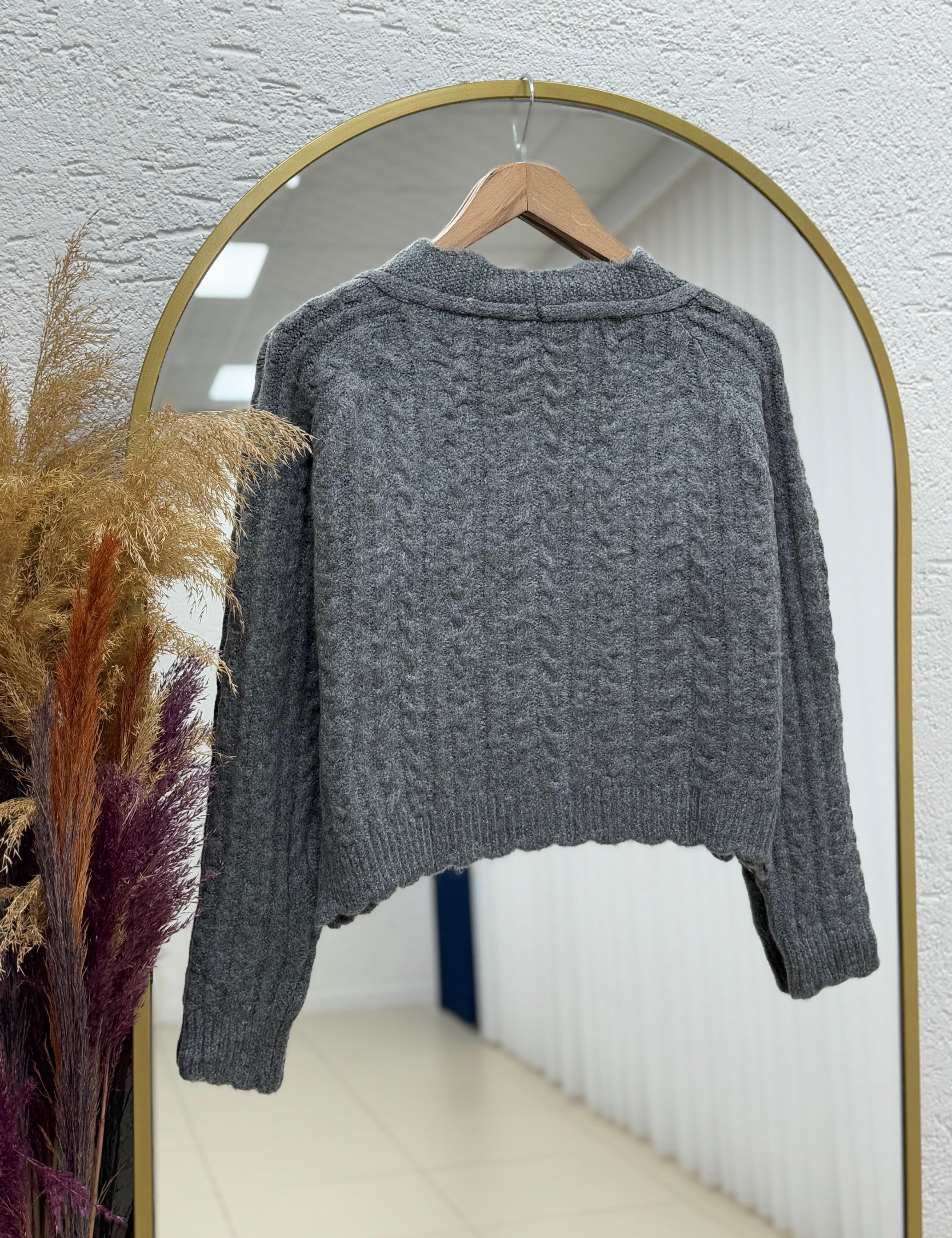 Delera İri Düğmeli Örme Mini Hırka-Zİ7002 Antrasit