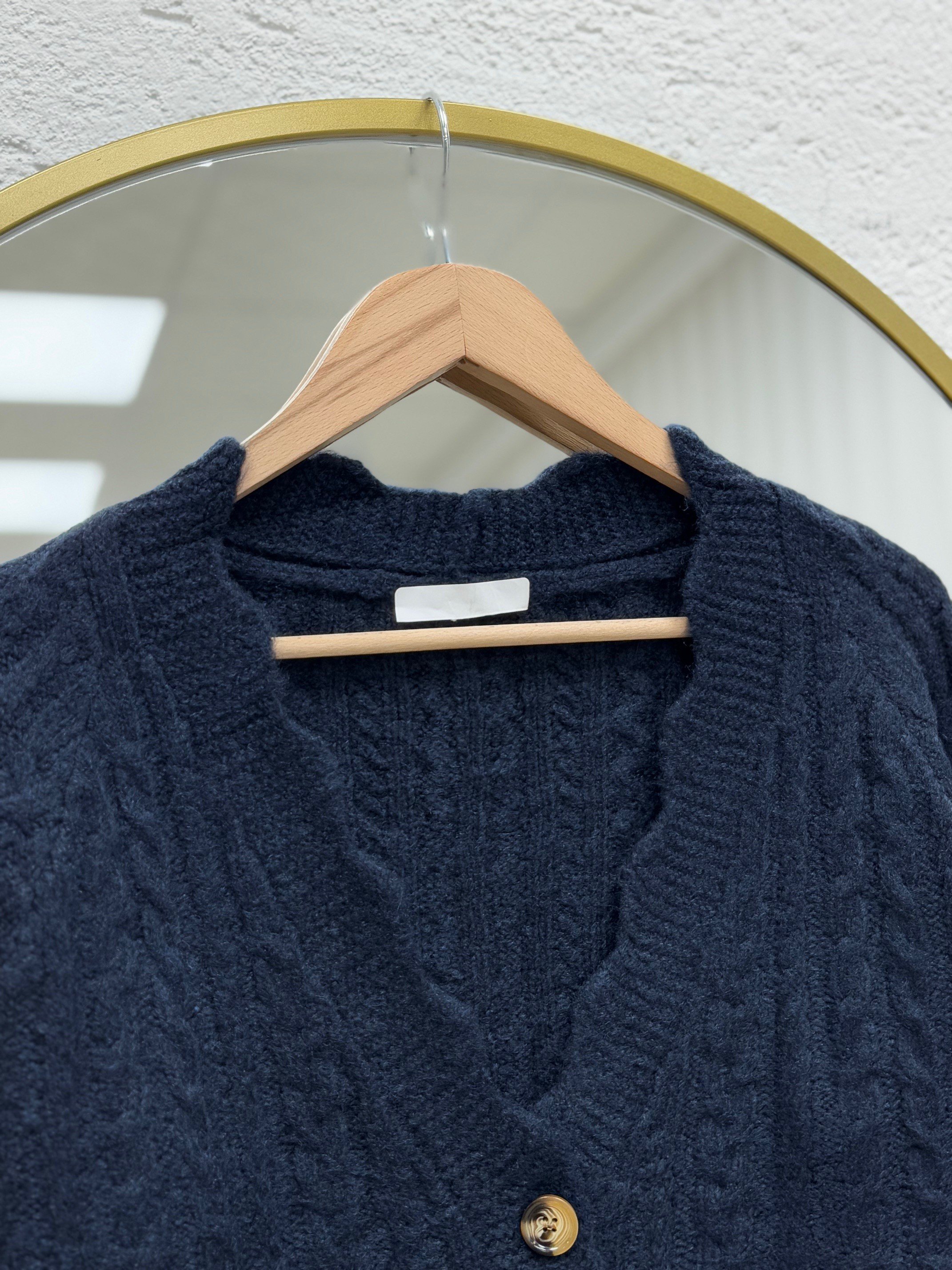 Delera İri Düğmeli Örme Mini Hırka-Zİ7002 Lacivert