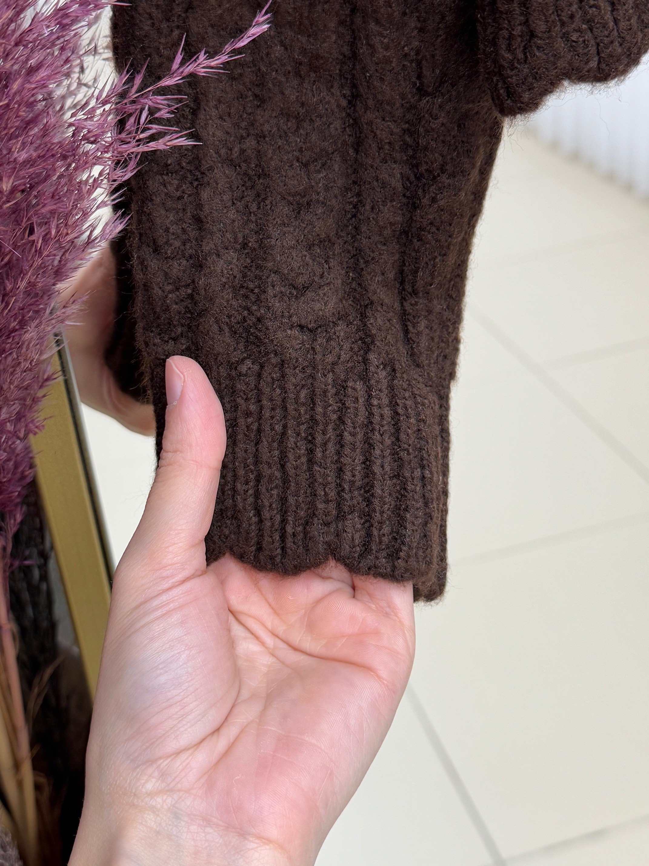 Delera İri Düğmeli Örme Mini Hırka-Zİ7002 Kahve