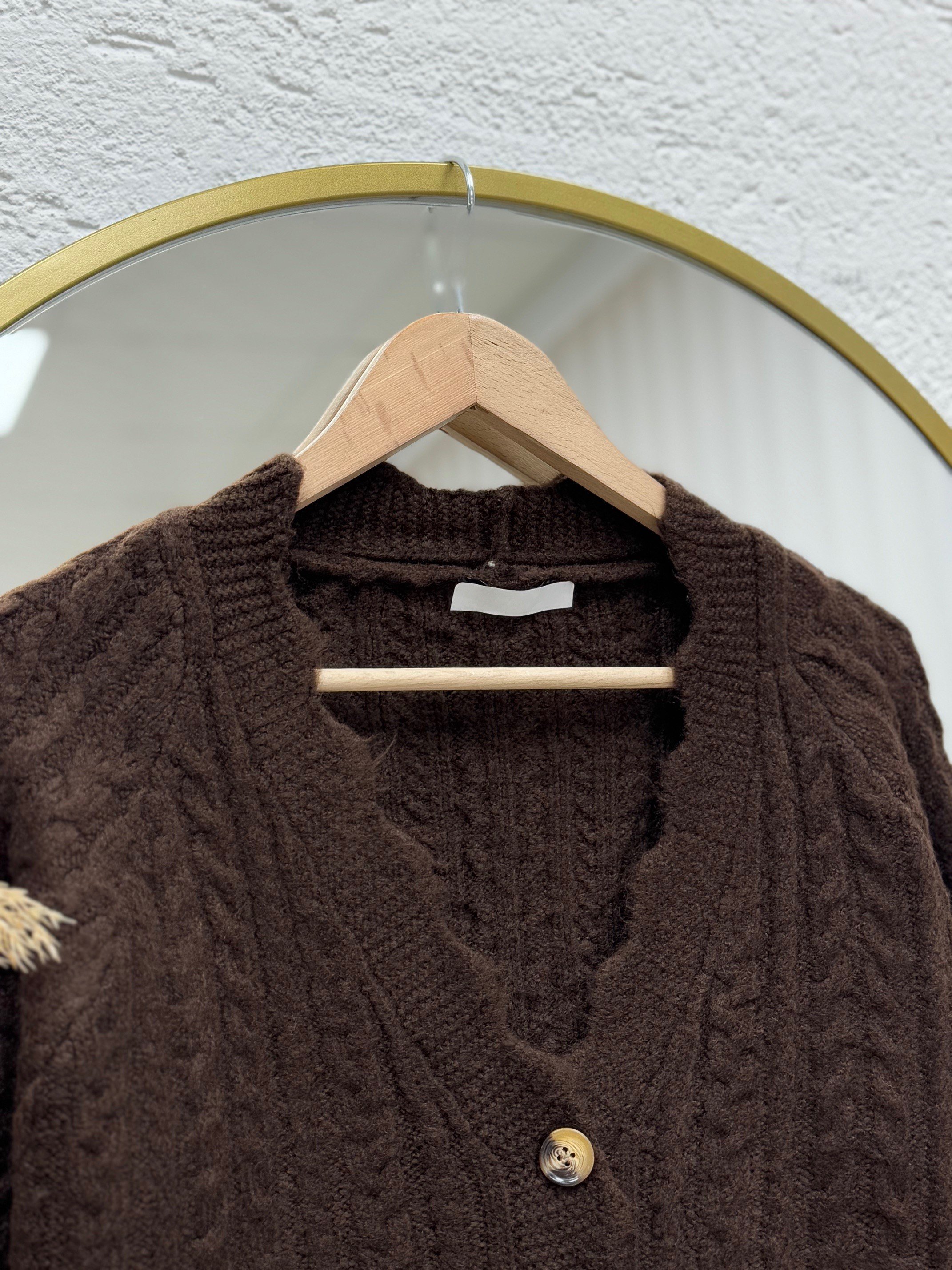 Delera İri Düğmeli Örme Mini Hırka-Zİ7002 Kahve