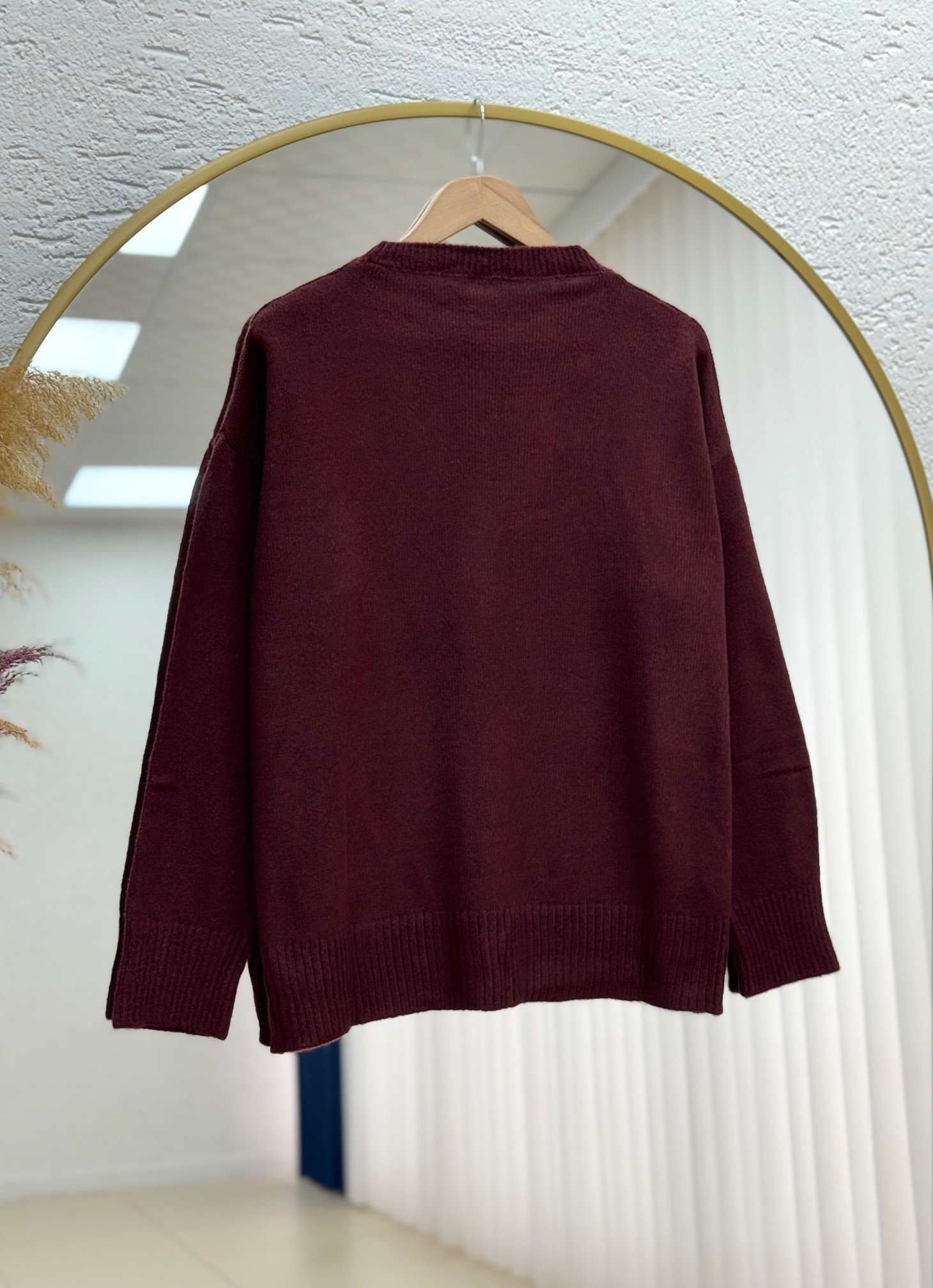 Delessa Kol Ucu Ve Altı Fitilli Bisiklet Yaka Örme Kazak-Zİ6214 Bordo