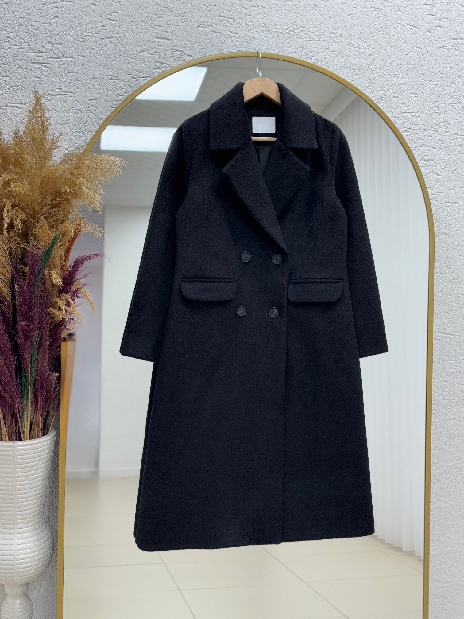 Dora Gizli Cep Detaylı Düğmeli Kaban-ÜN328 Siyah