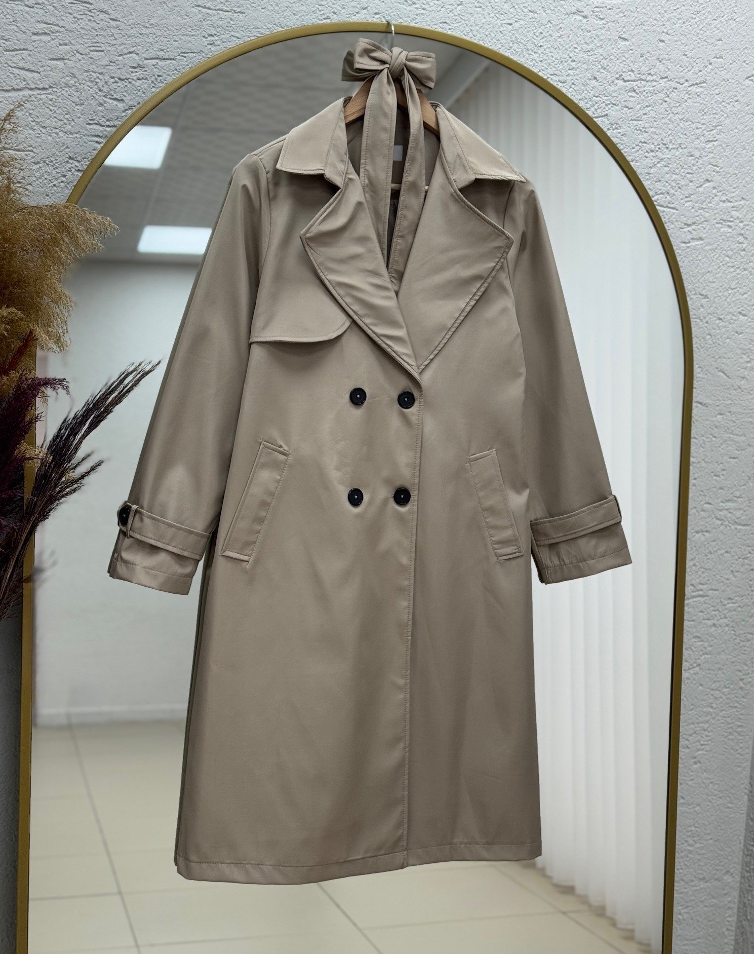 Dorera Kol Ucu Ve Önü Düğmeli Bağlamalı Trenç-ZŞ6002 Taş