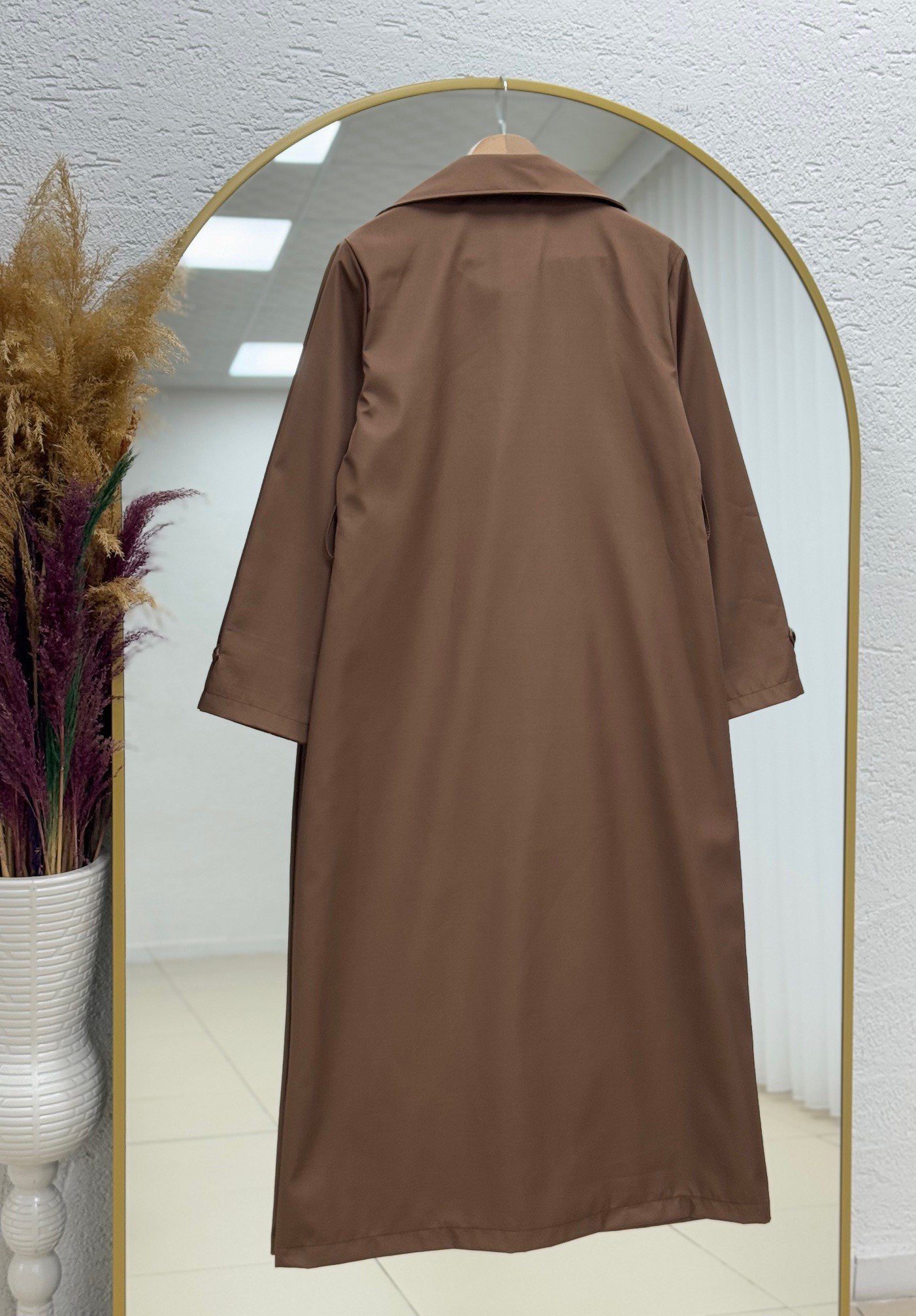 Doresia Düğmeli Bağlamalı Uzun Trenç-ZŞ6003 Koyu Kahve