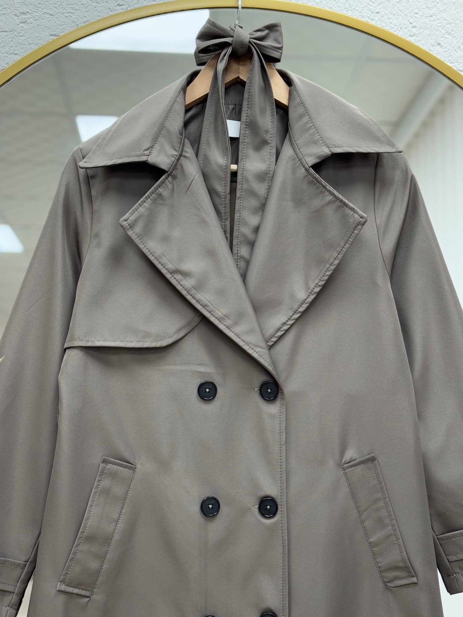 Doresia Düğmeli Bağlamalı Uzun Trenç-ZŞ6003 Vizon