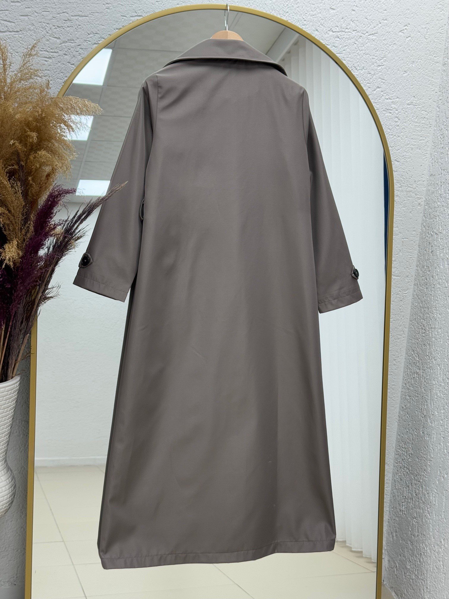 Doresia Düğmeli Bağlamalı Uzun Trenç-ZŞ6003 Vizon