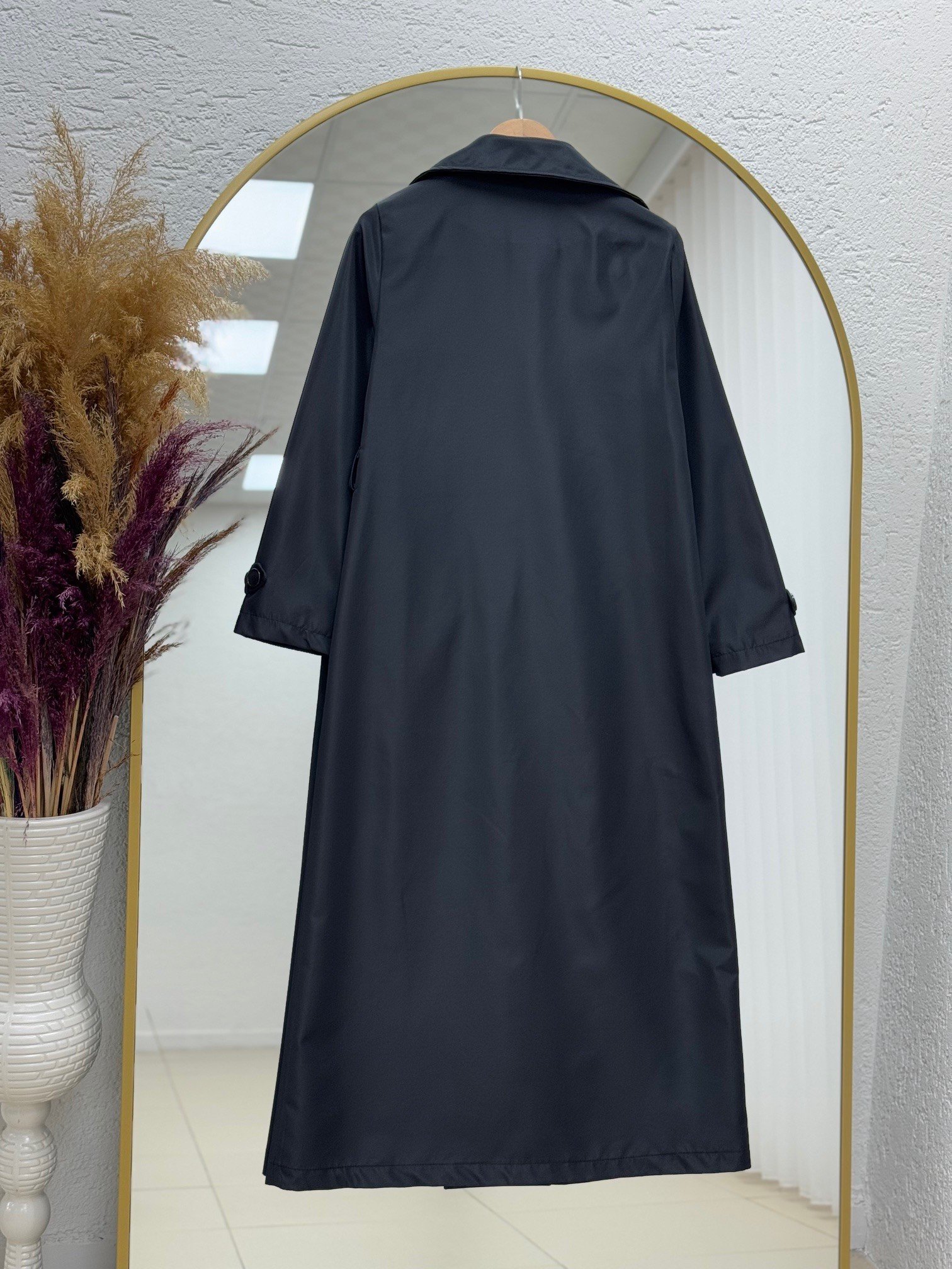 Doresia Düğmeli Bağlamalı Uzun Trenç-ZŞ6003 Siyah