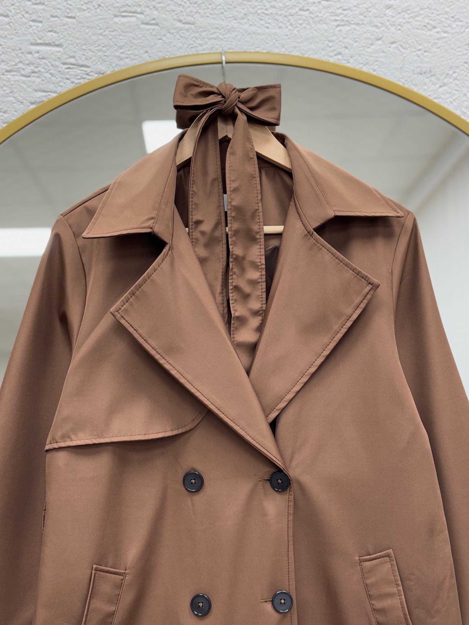 Doresia Düğmeli Bağlamalı Uzun Trenç-ZŞ6003 Koyu Kahve