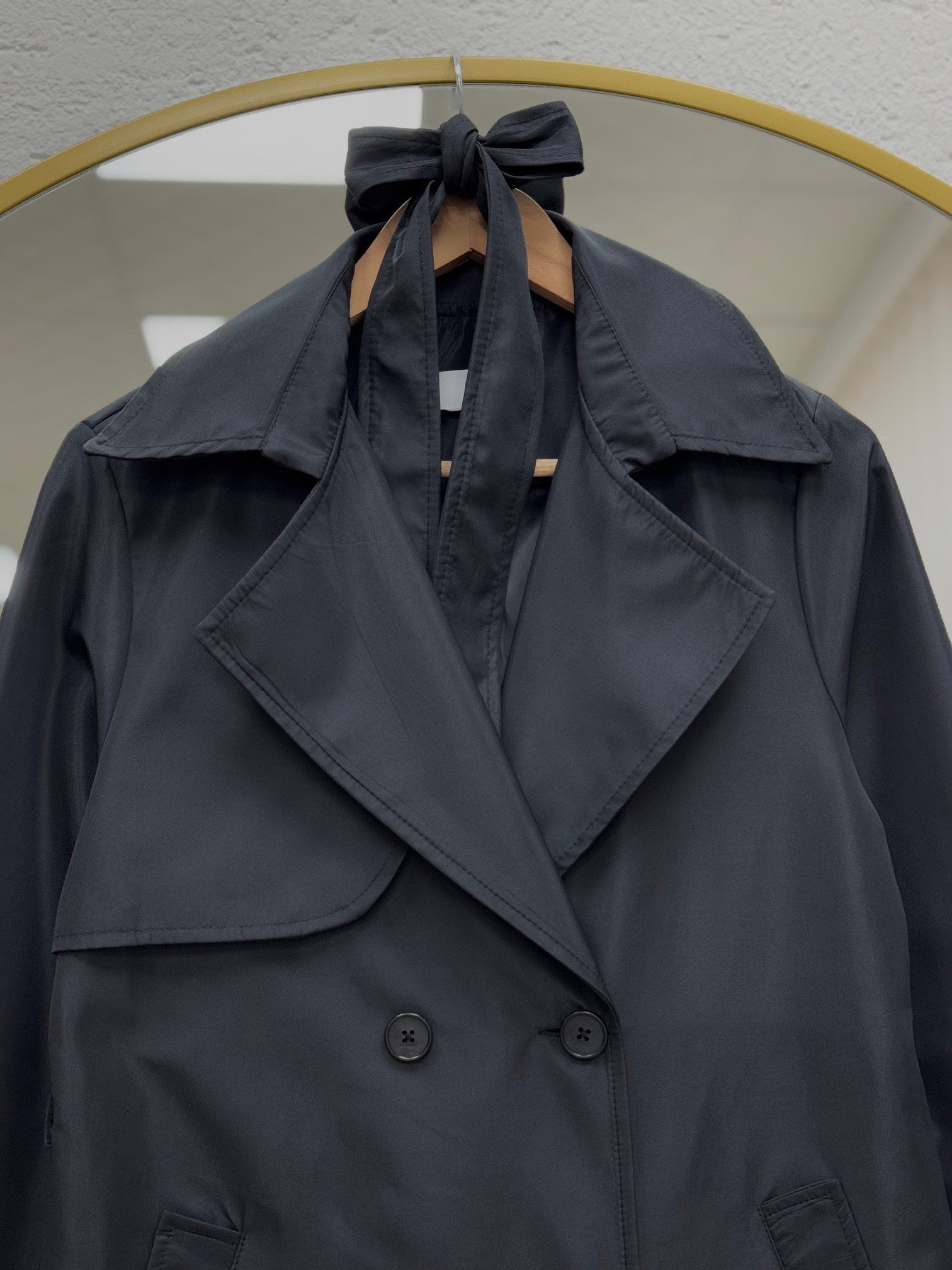 Doresia Düğmeli Bağlamalı Uzun Trenç-ZŞ6003 Siyah