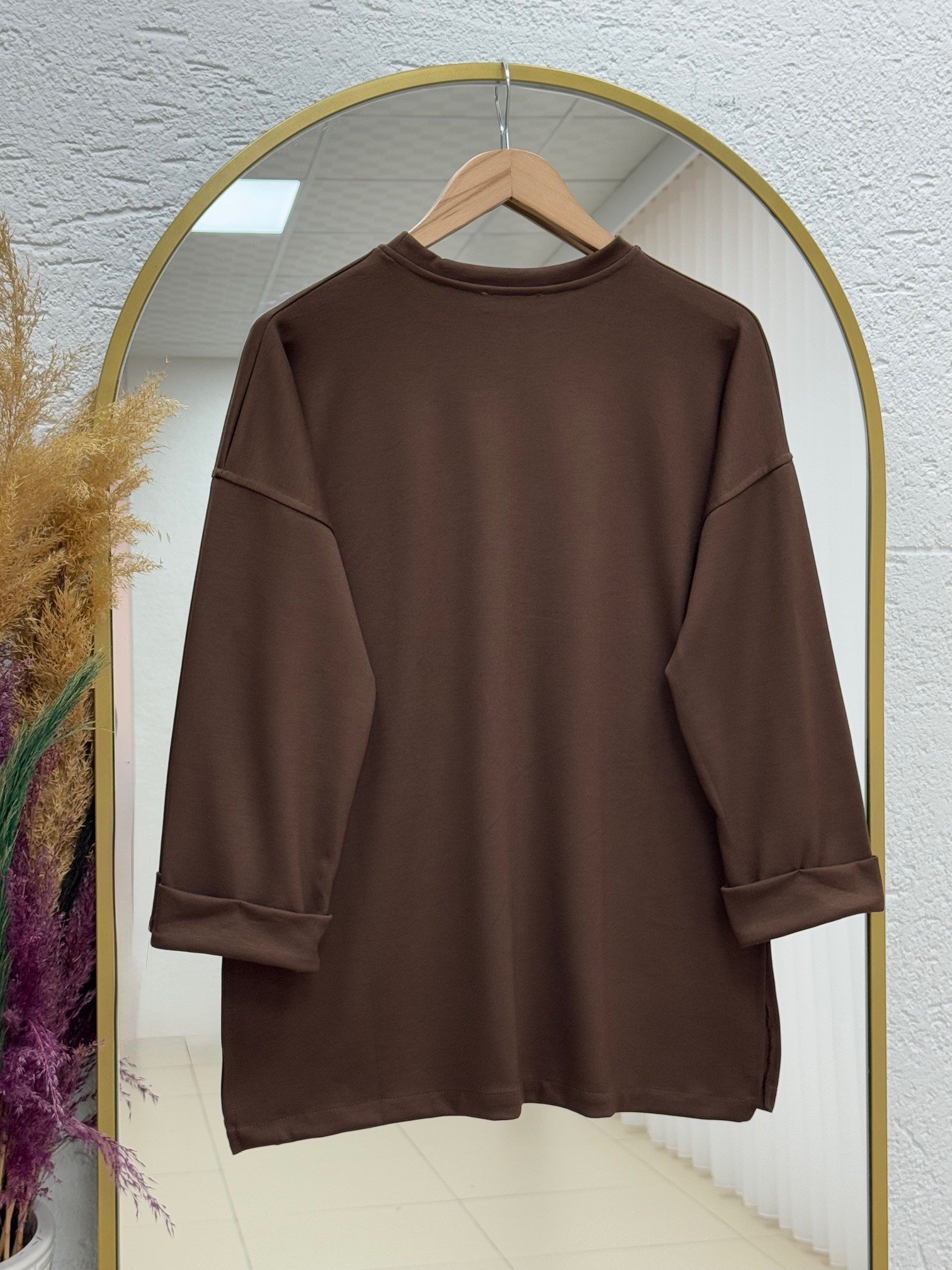 Dorista Duble Kol Yırtmaçlı Salaş Tunik-NA822 Kahve