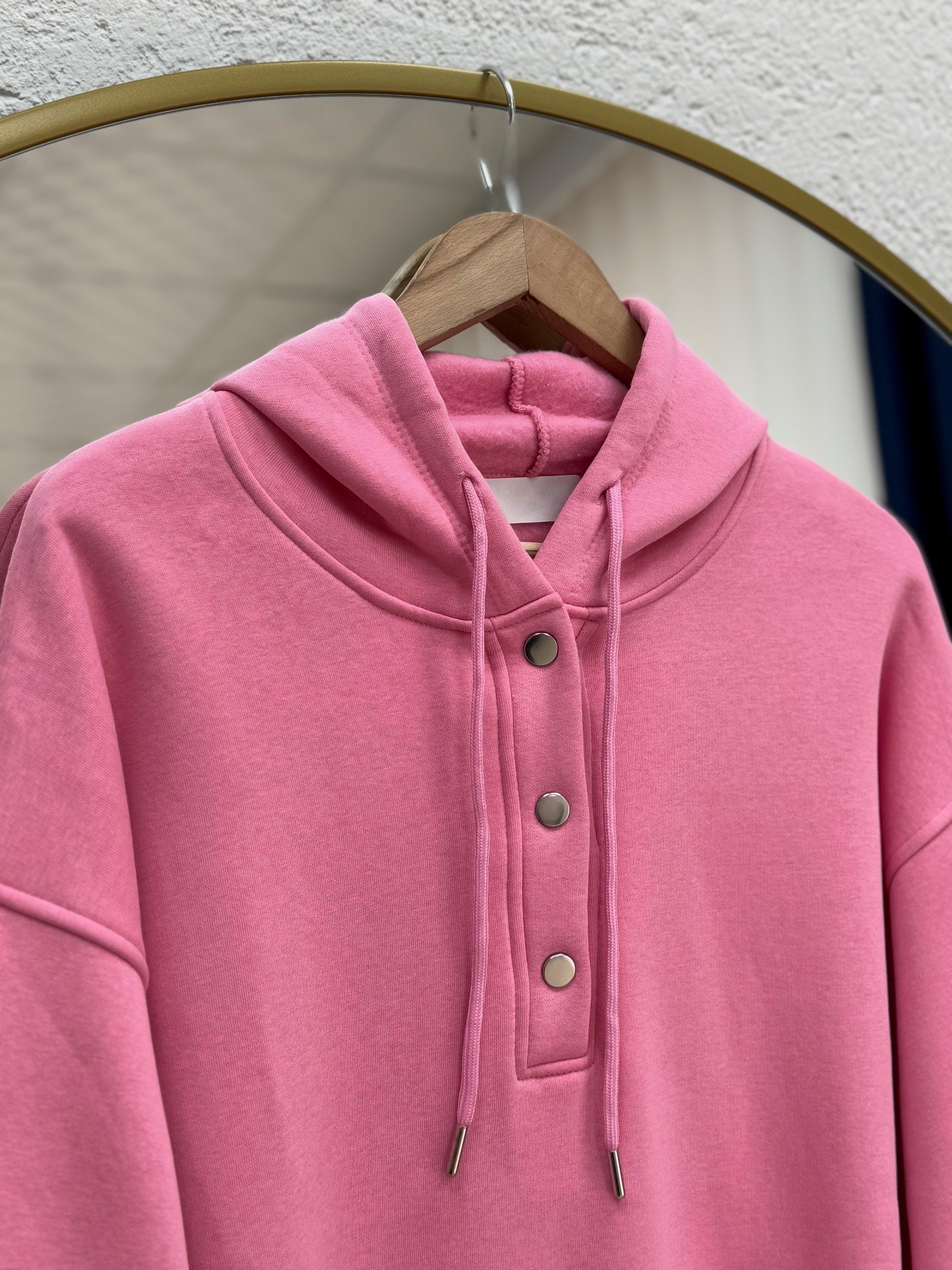 Dormora Kapşonlu Çıtçıtlı Üç İp Sweat-ZN5888 Pembe