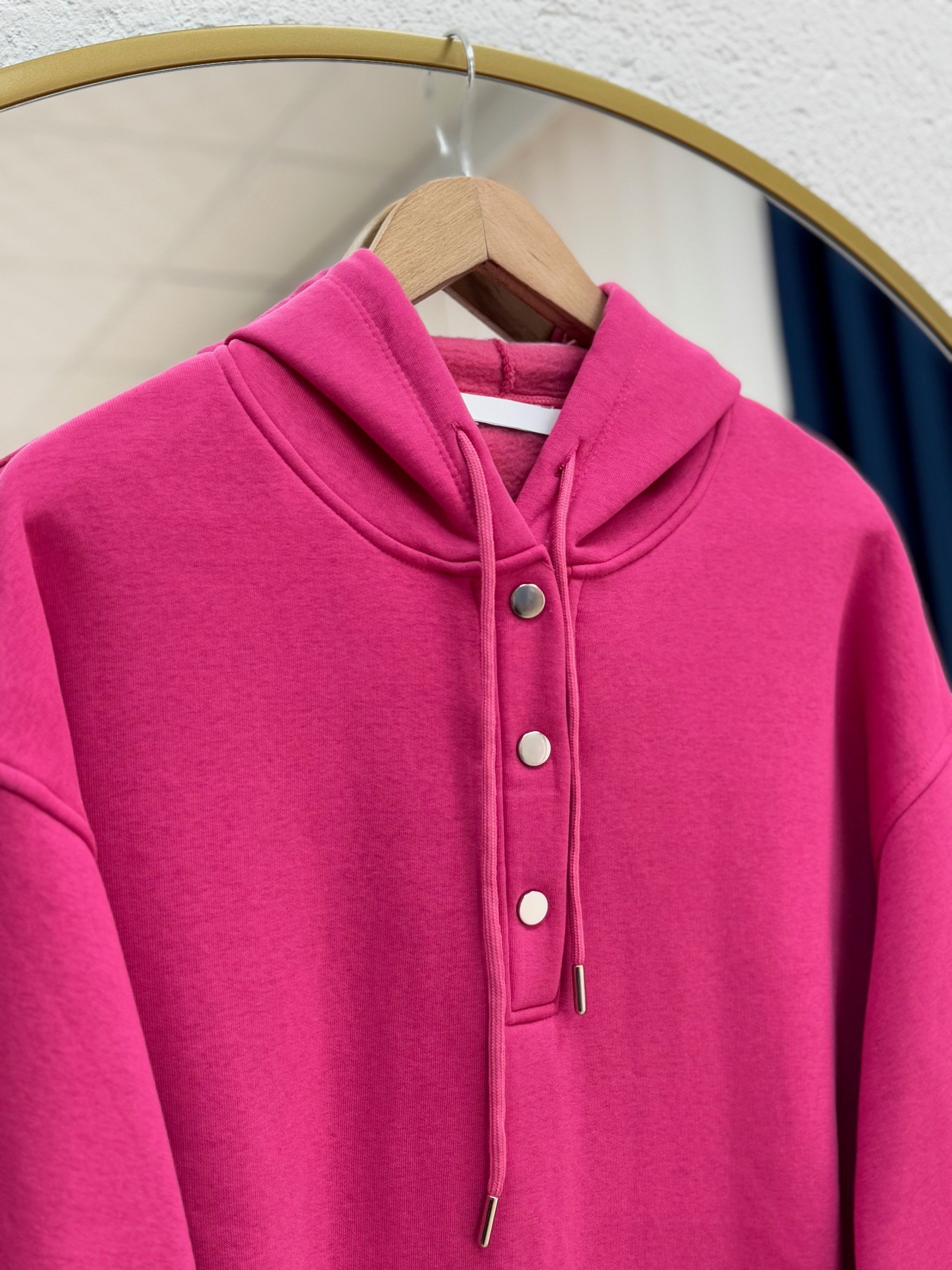 Dormora Kapşonlu Çıtçıtlı Üç İp Sweat-ZN5888 Fuşya