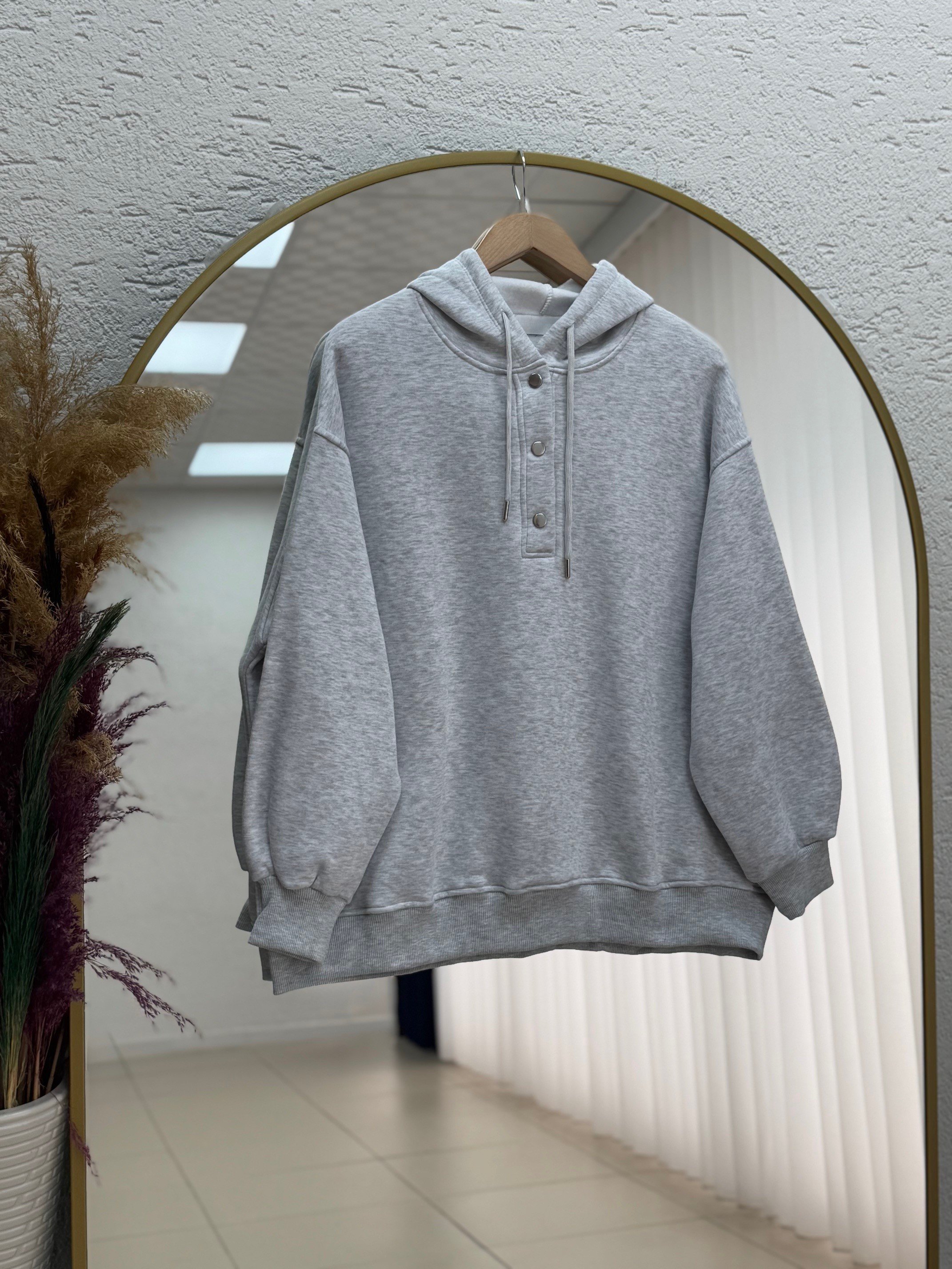 Dormora Kapşonlu Çıtçıtlı Üç İp Sweat-ZN5888 Gri