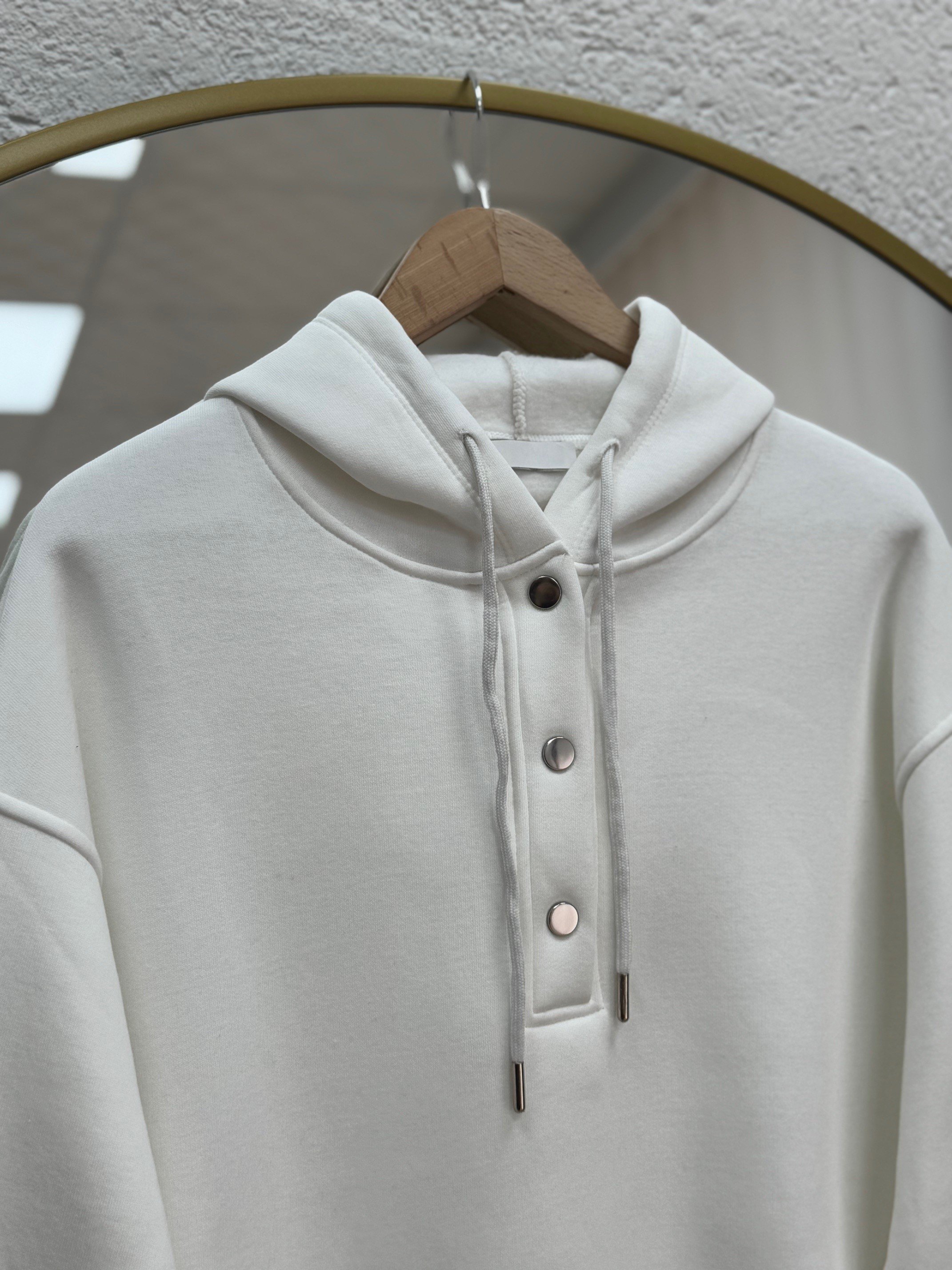 Dormora Kapşonlu Çıtçıtlı Üç İp Sweat-ZN5888 Beyaz
