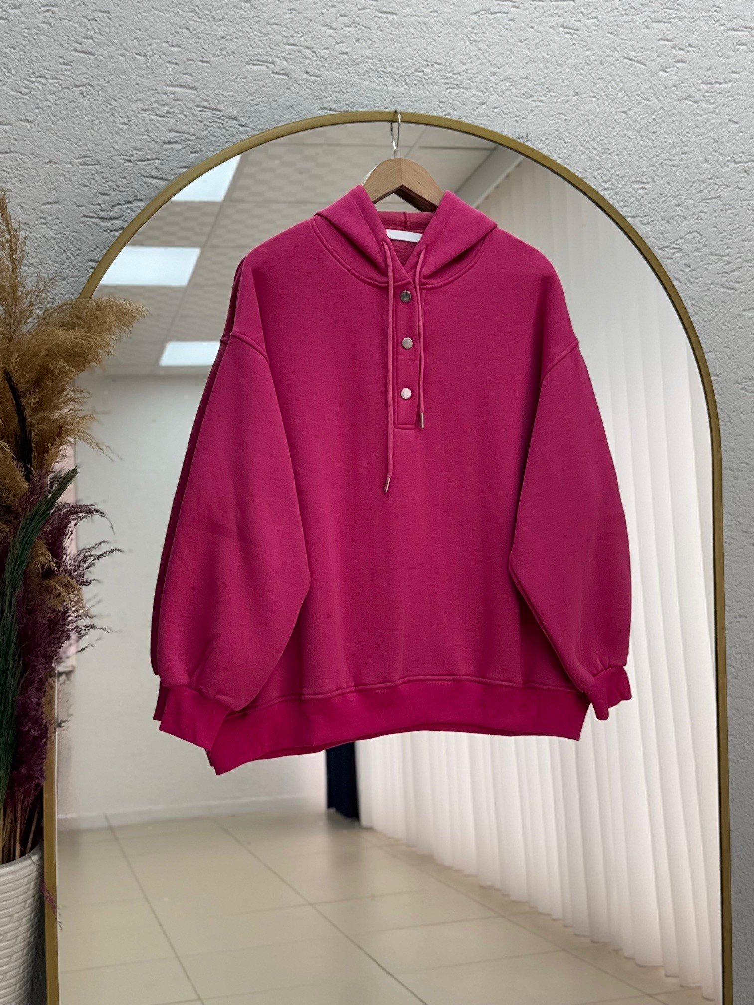 Dormora Kapşonlu Çıtçıtlı Üç İp Sweat-ZN5888 Fuşya