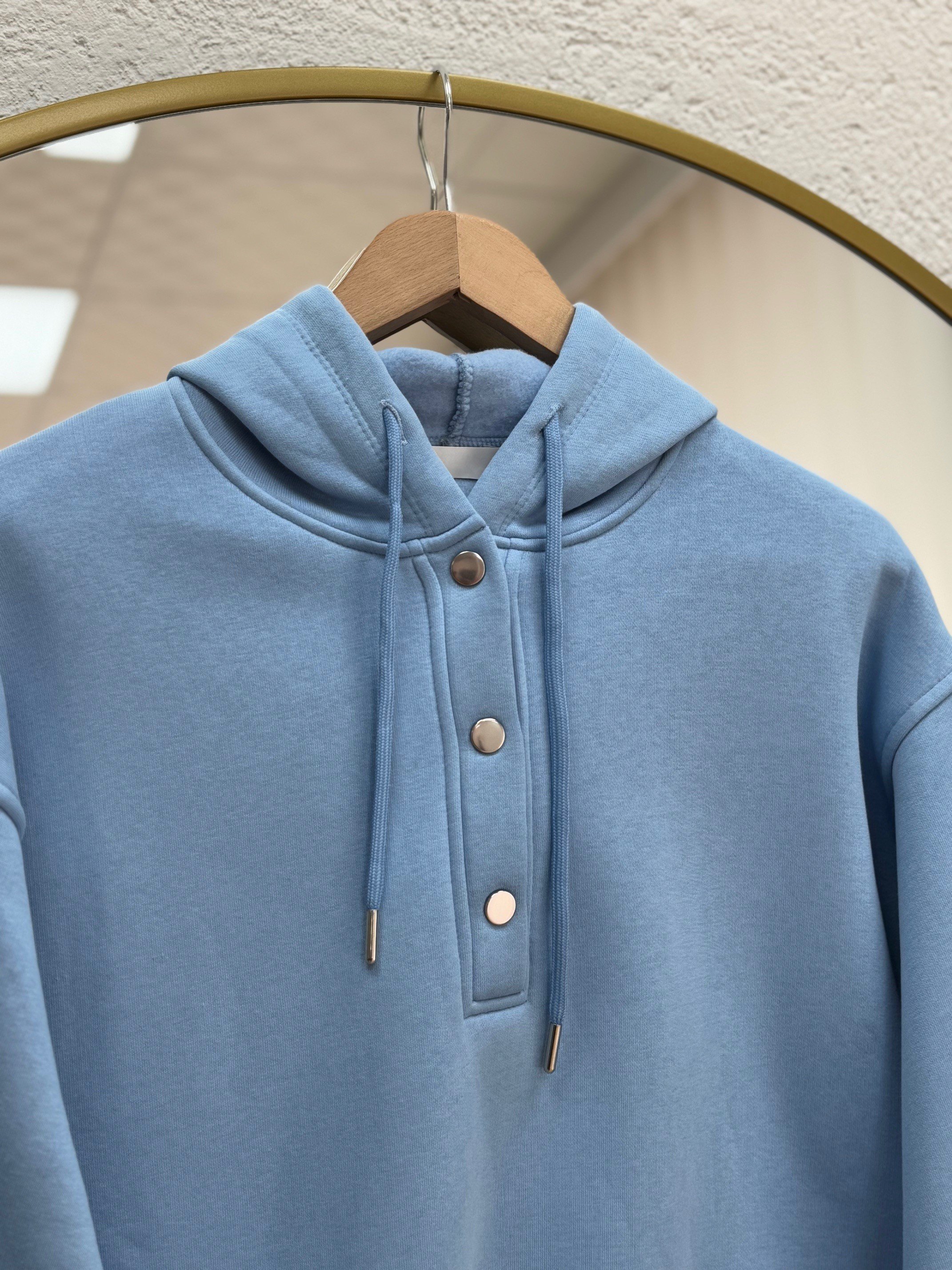 Dormora Kapşonlu Çıtçıtlı Üç İp Sweat-ZN5888 Mavi