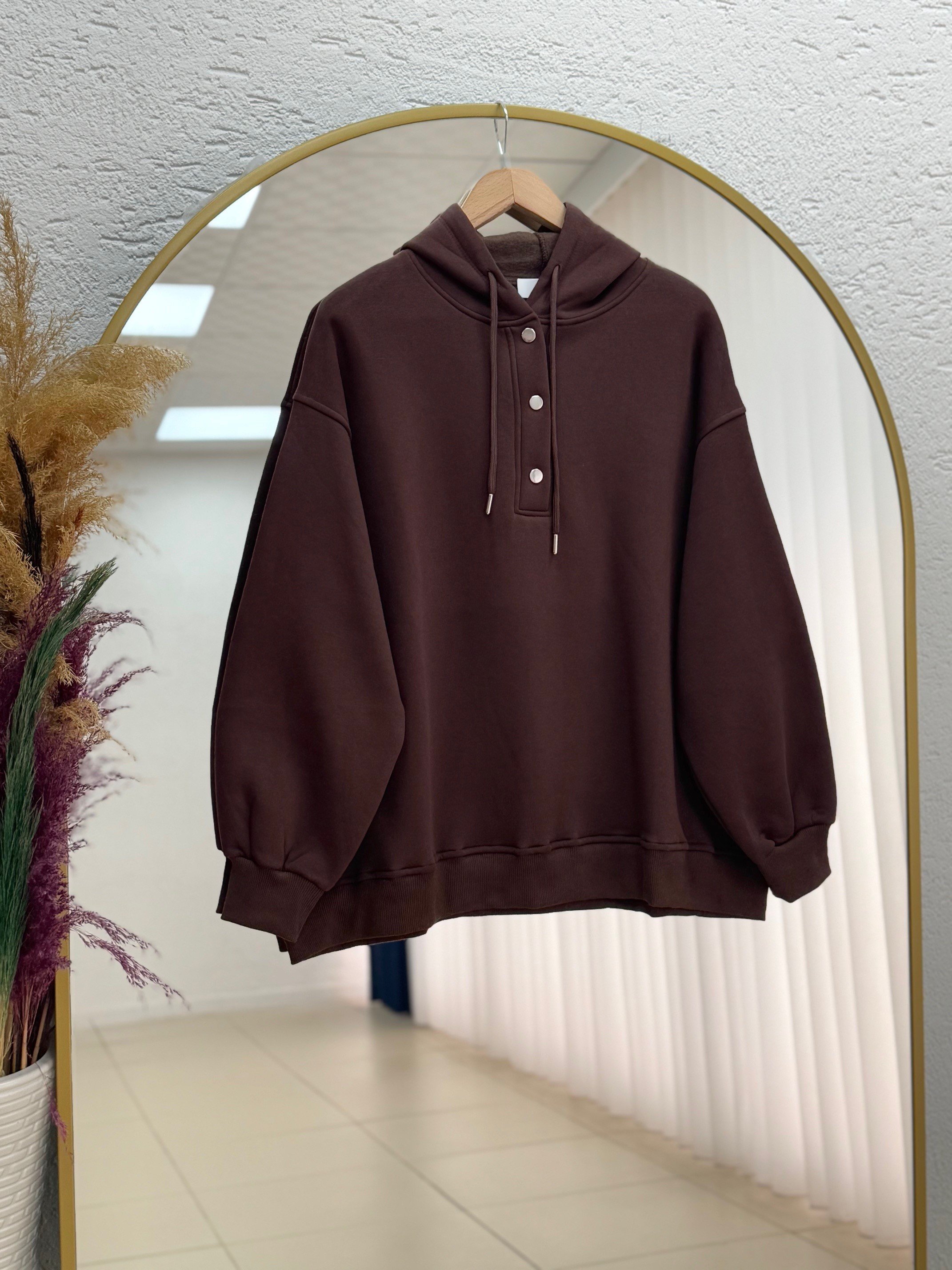 Dormora Kapşonlu Çıtçıtlı Üç İp Sweat-ZN5888 Kahve