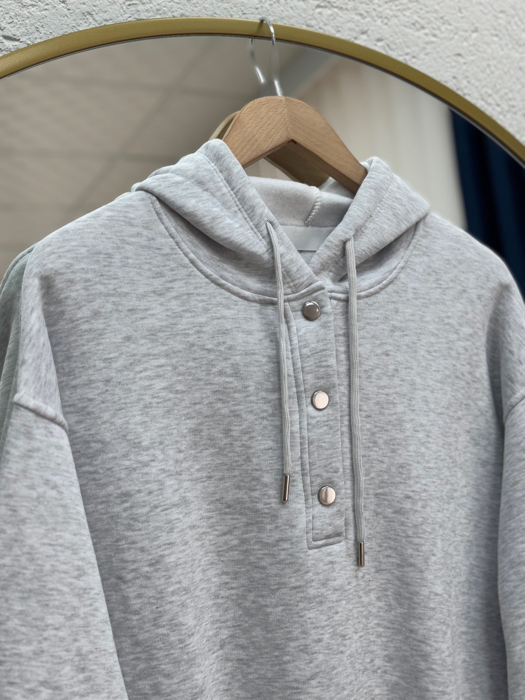 Dormora Kapşonlu Çıtçıtlı Üç İp Sweat-ZN5888 Gri
