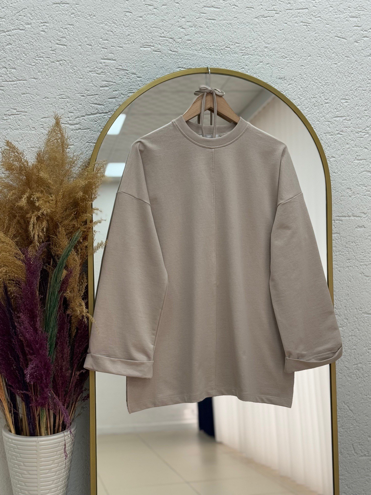 Doryla Kol Ucu Dikiş Detay Sweat-BN4498 Taş