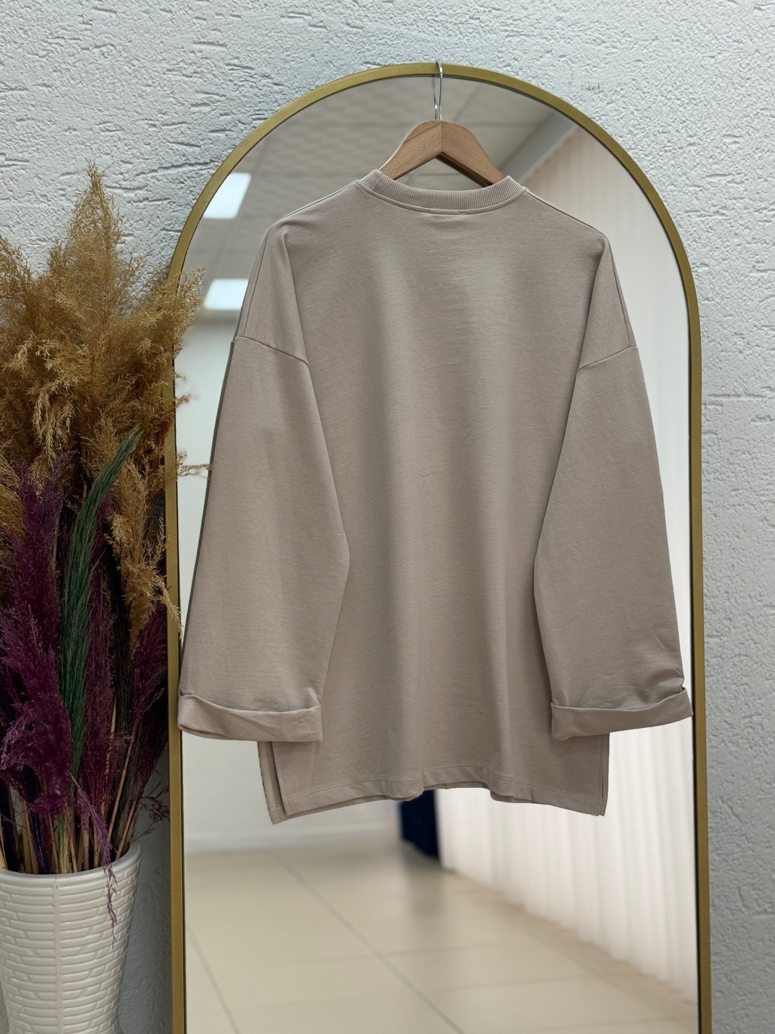 Doryla Kol Ucu Dikiş Detay Sweat-BN4498 Taş