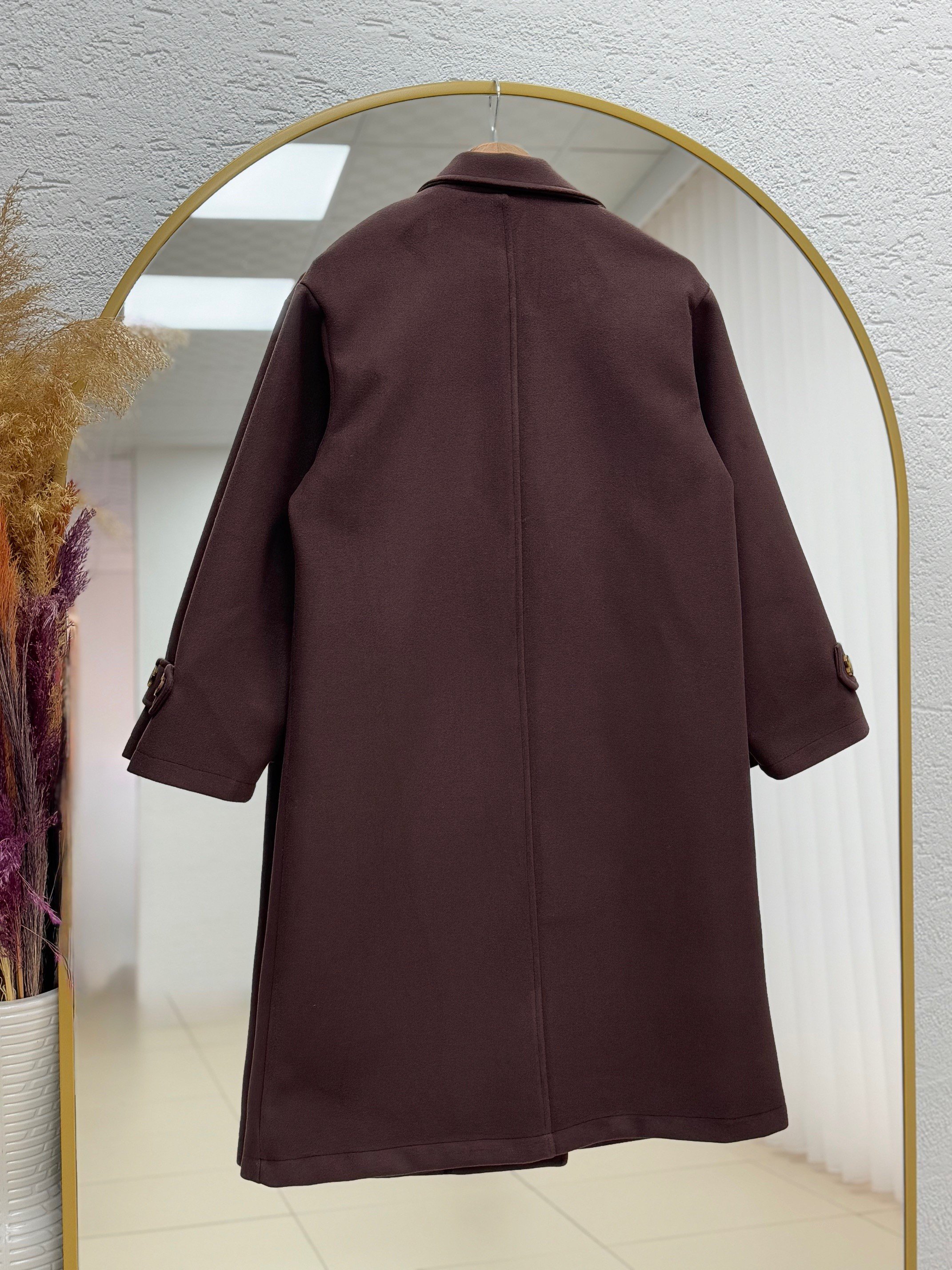 Efrat Kol Apoletli Kemerli Astarlı Kaban-BN8666 Kahve