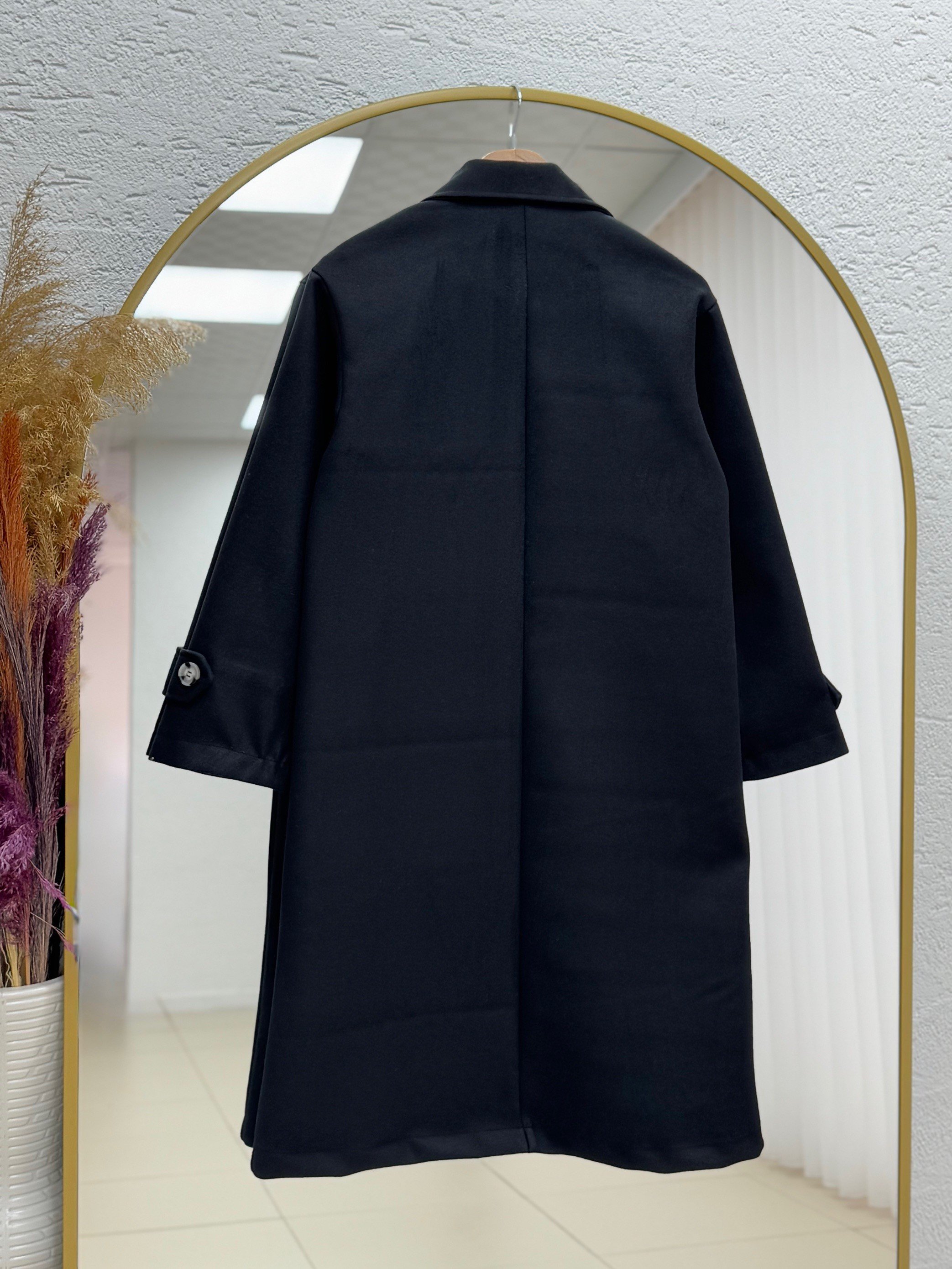 Efrat Kol Apoletli Kemerli Astarlı Kaban-BN8666 Siyah