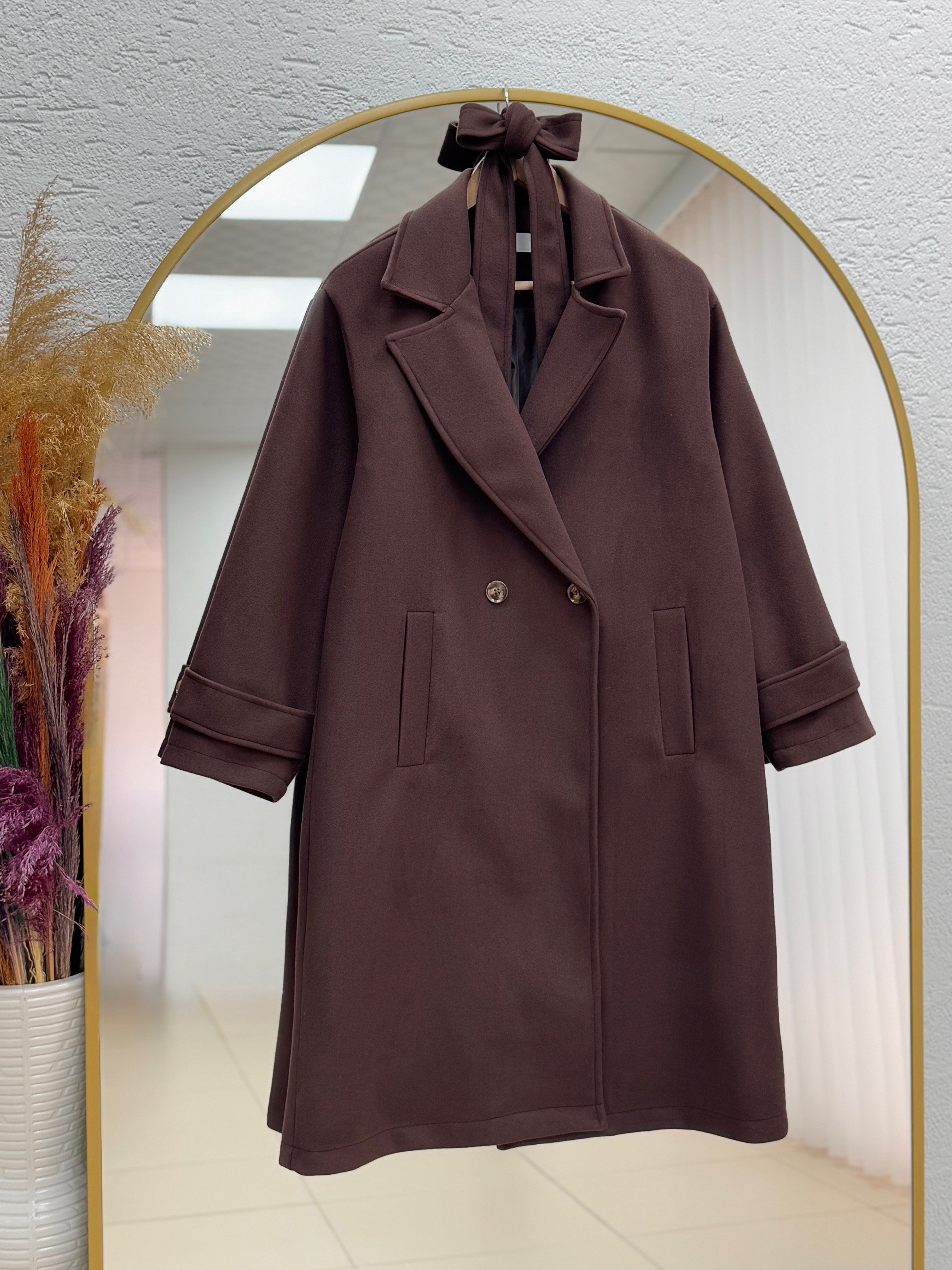 Efrat Kol Apoletli Kemerli Astarlı Kaban-BN8666 Kahve