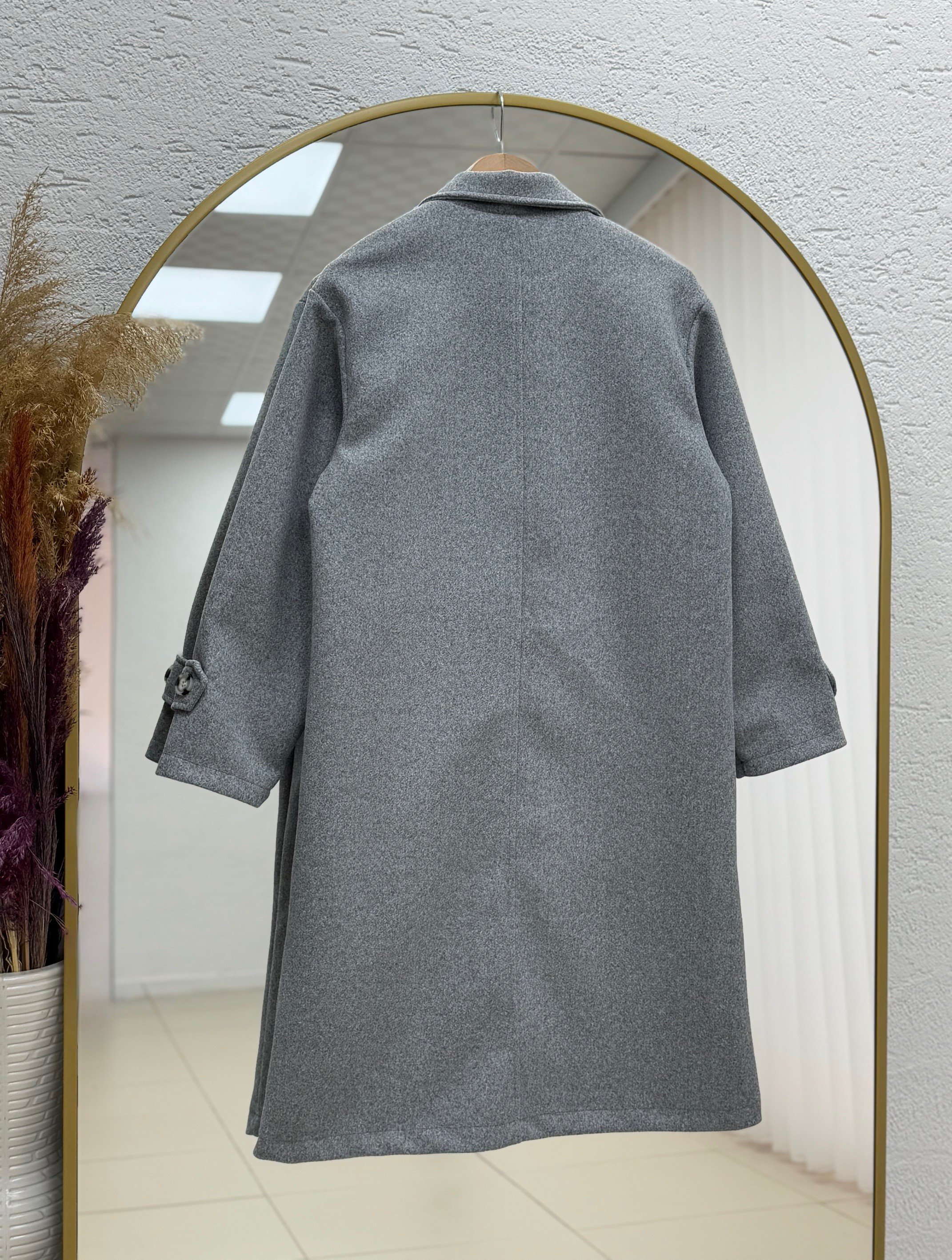 Efrat Kol Apoletli Kemerli Astarlı Kaban-BN8666 Gri