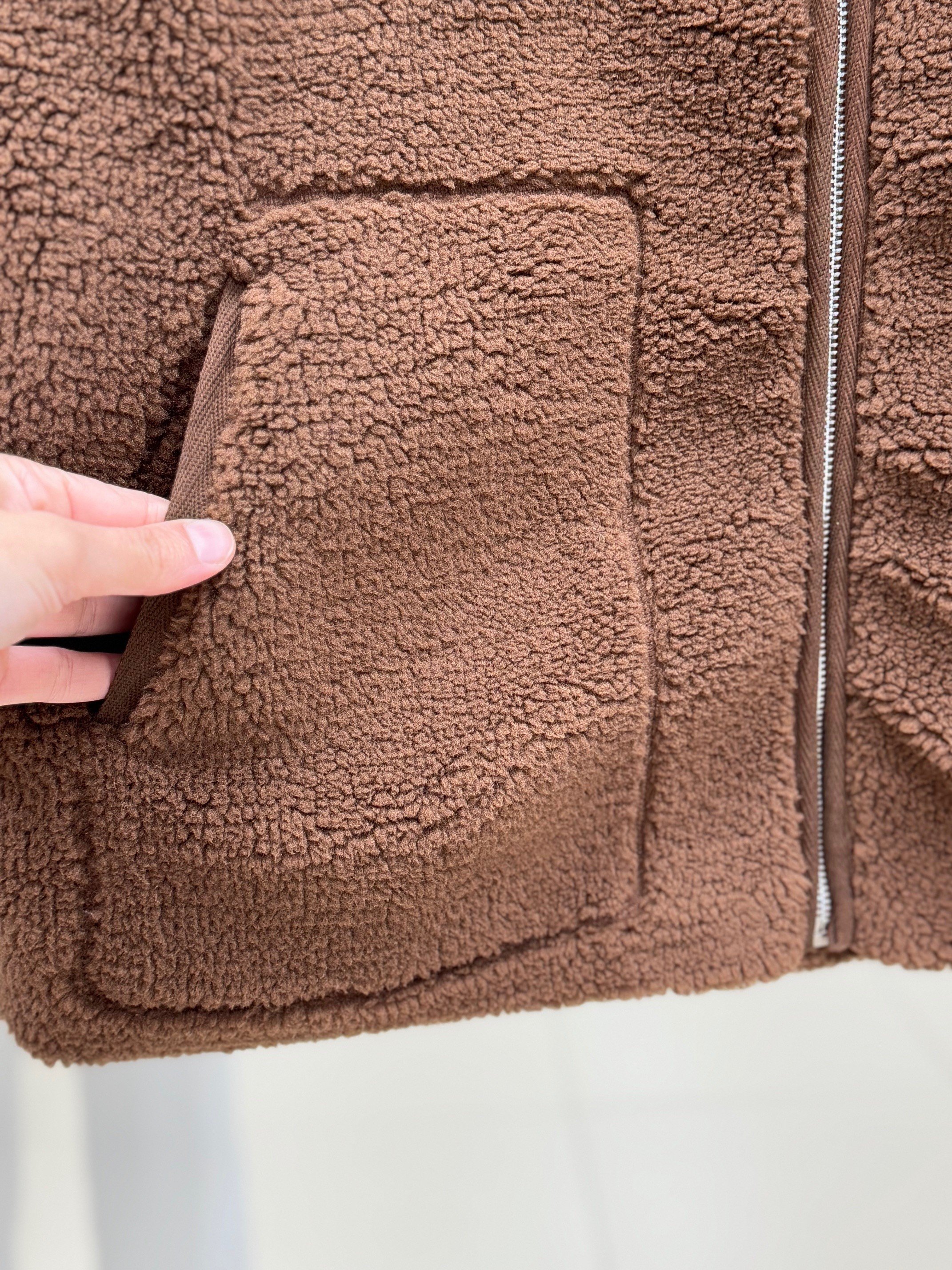 Eira Fermuarlı Çift Cepli Peluş Mont-BN8676 Kahve