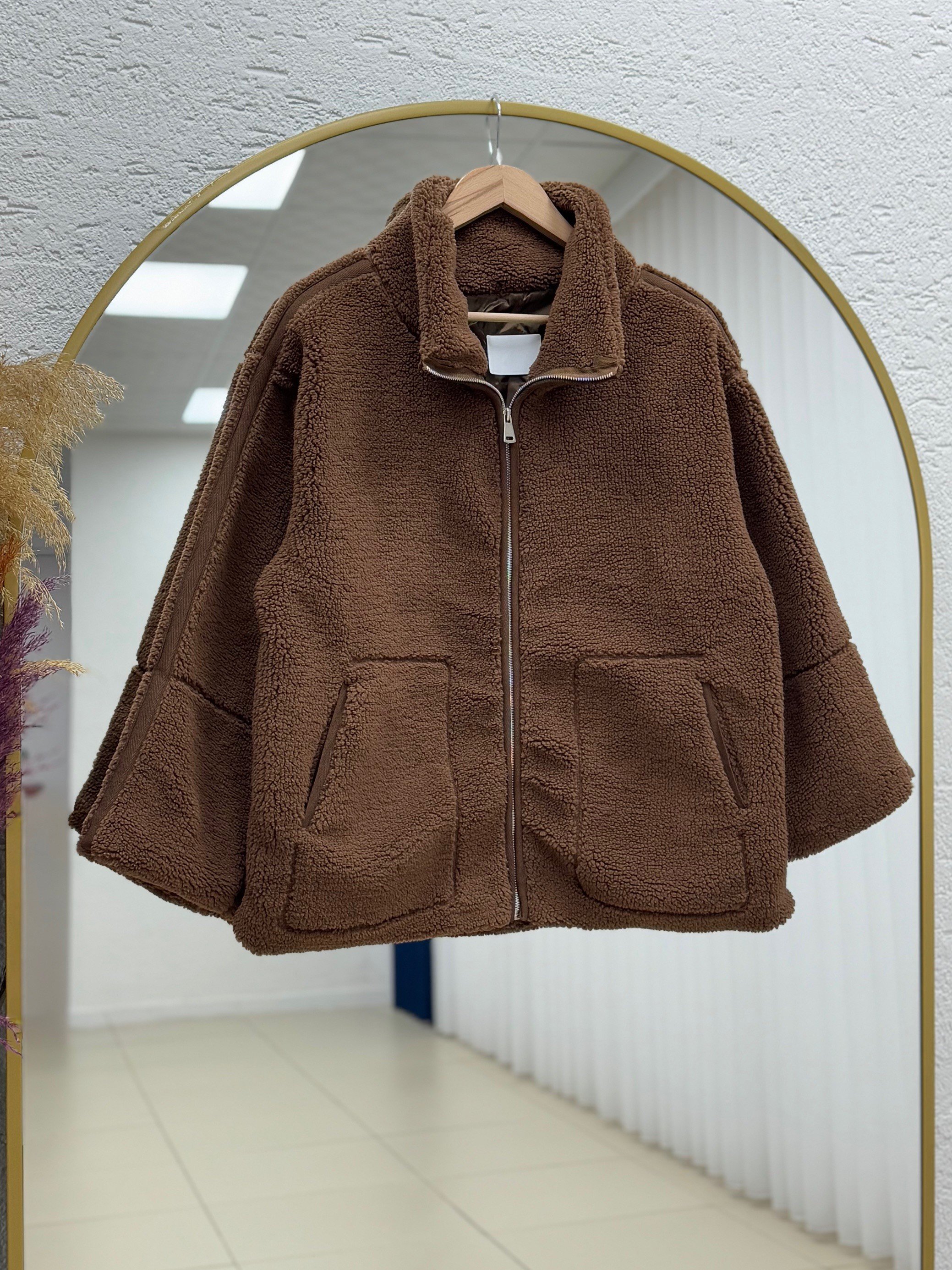 Eira Fermuarlı Çift Cepli Peluş Mont-BN8676 Kahve