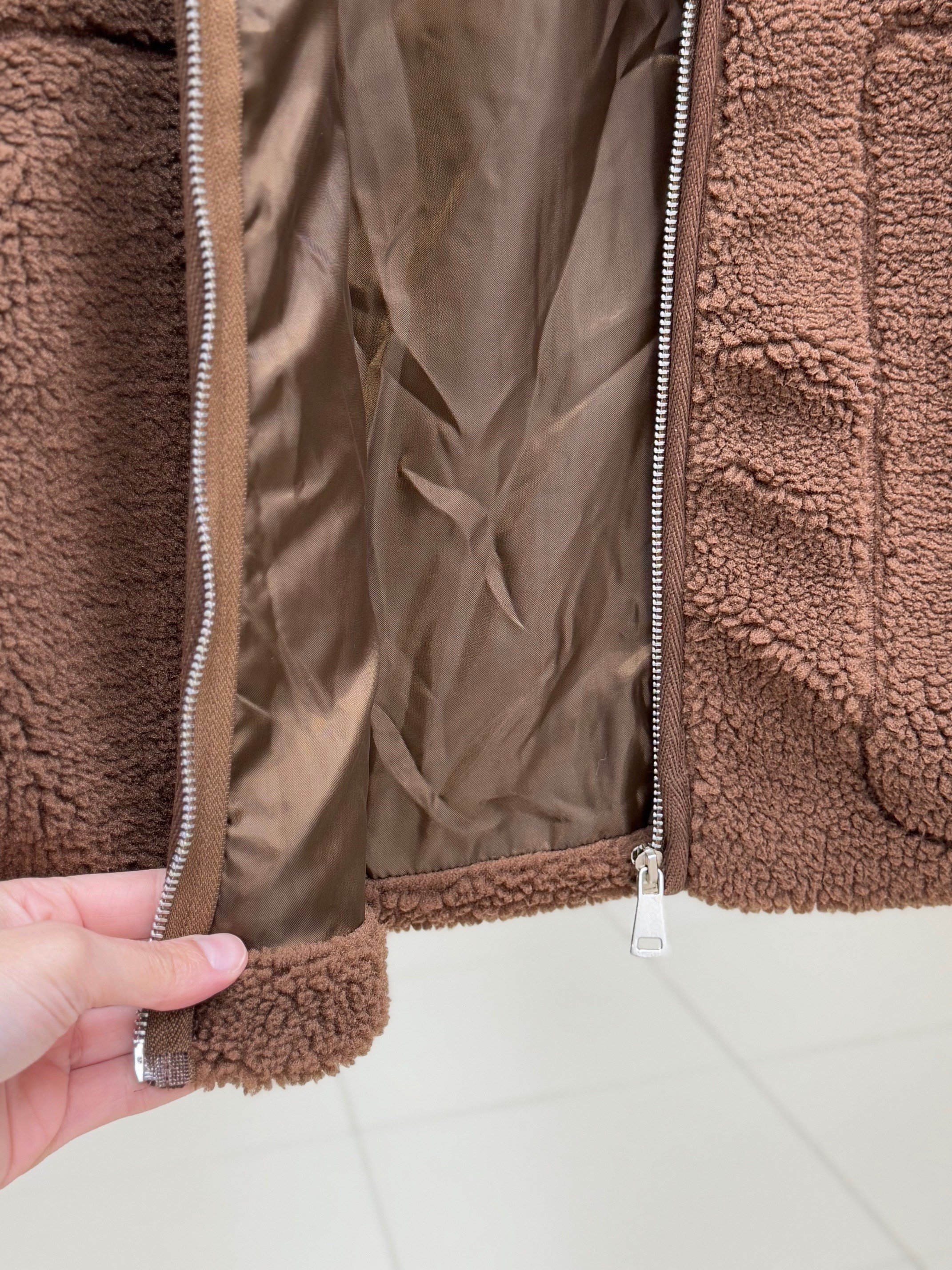 Eira Fermuarlı Çift Cepli Peluş Mont-BN8676 Kahve