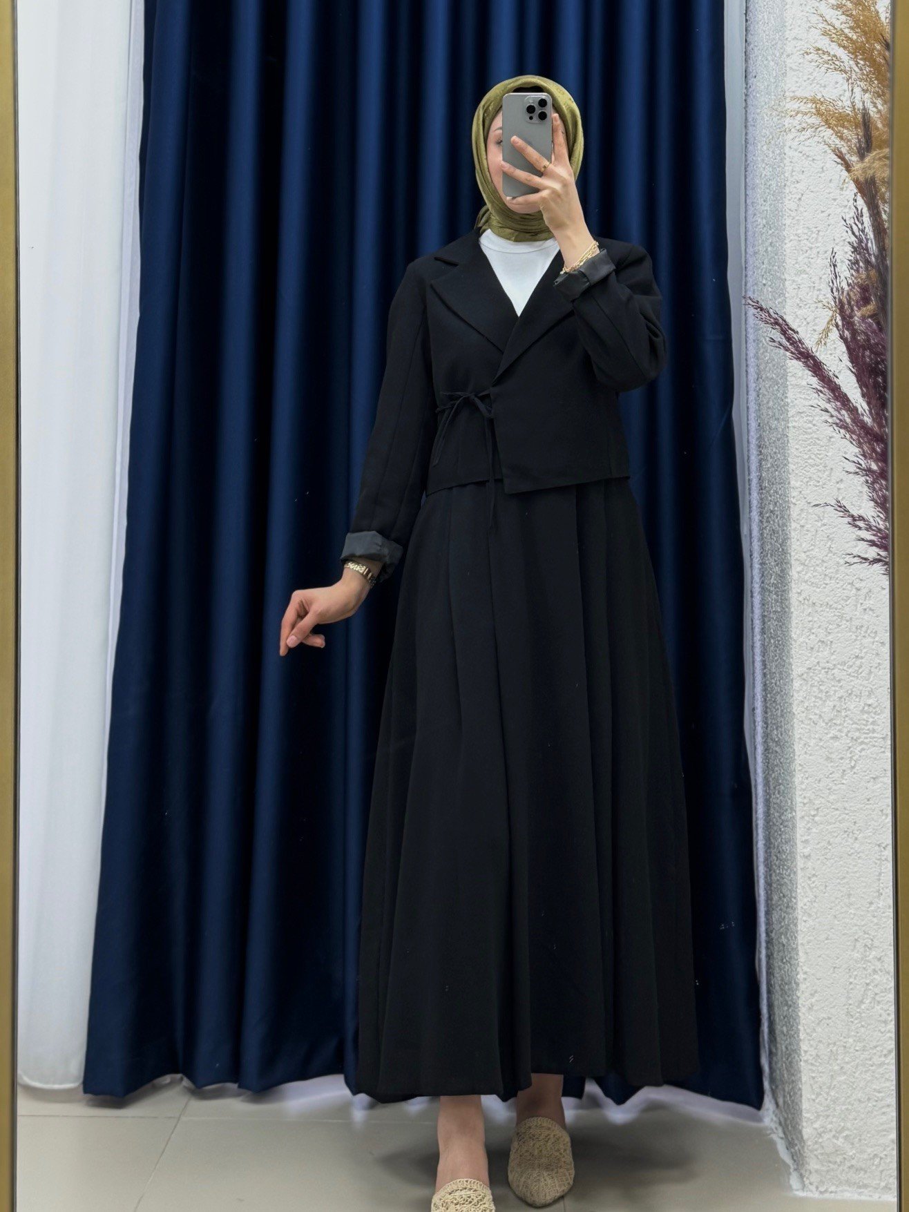 Ela Ceketi Yandan Bağlamalı İnterlok Etekli Takım-EK-Z-227 Siyah