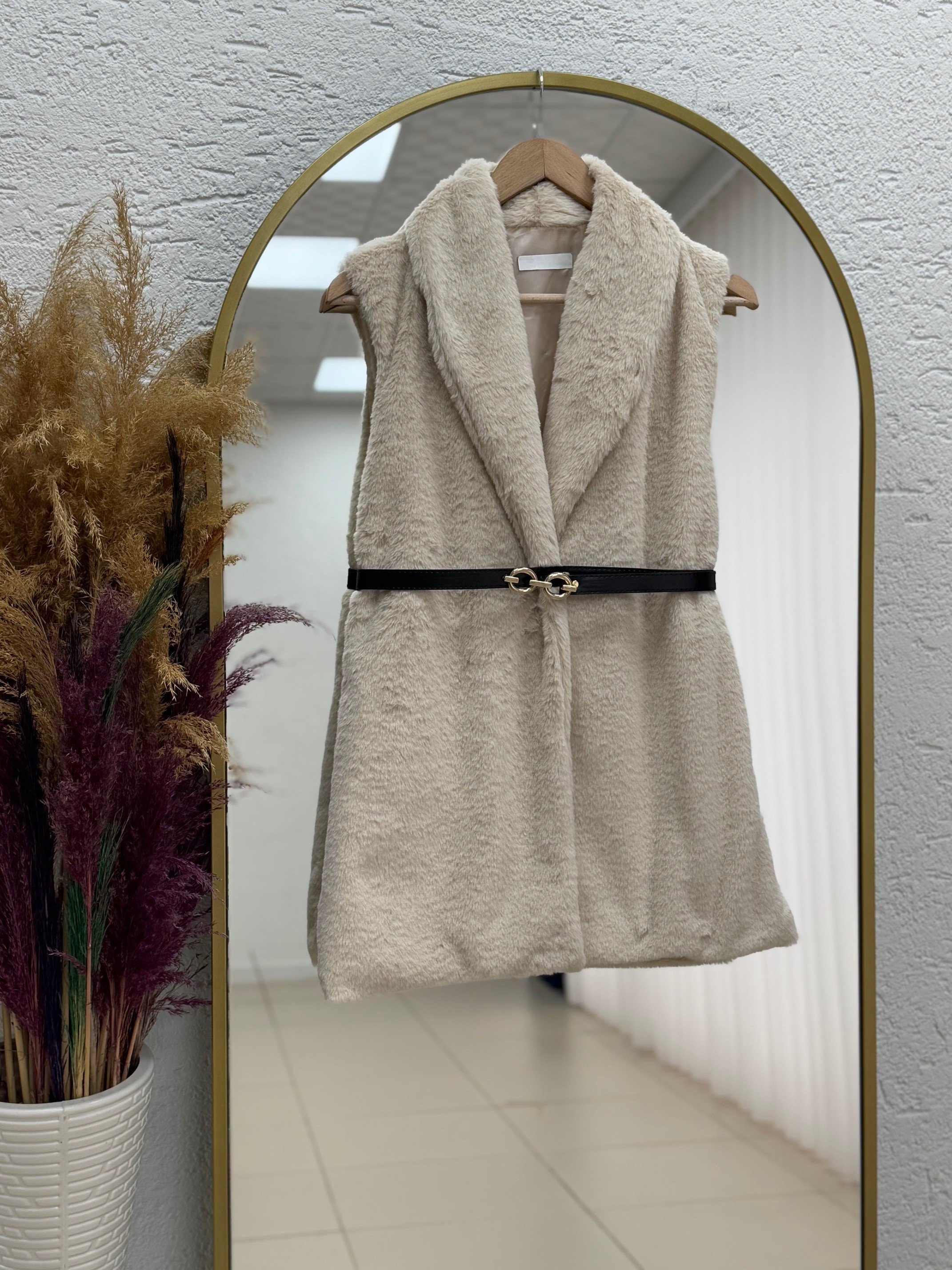 Elham Kemerli Peluş Yelek-BN8468 Taş