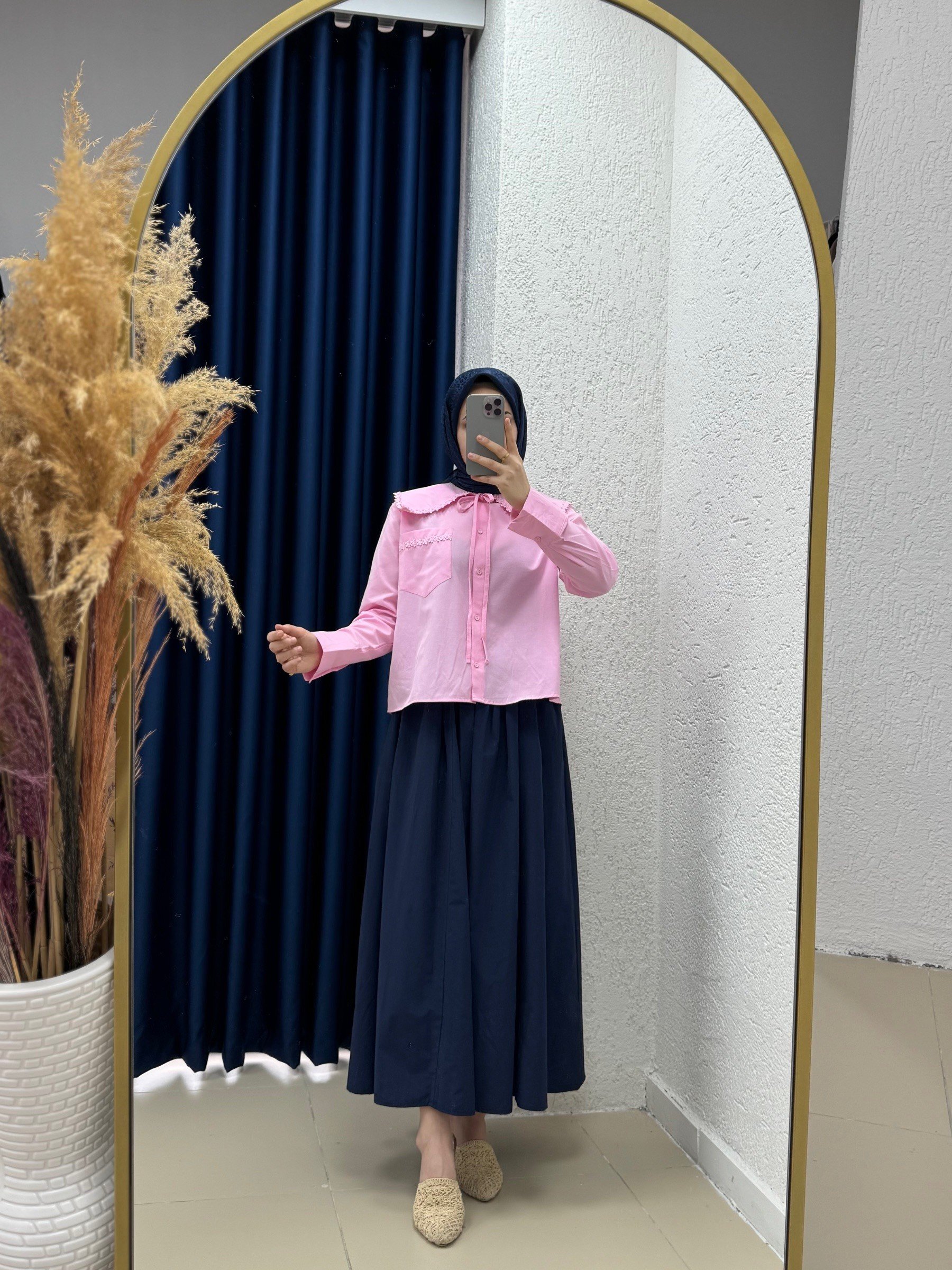 Erna Kemerli Poplin Etek-BN4362 Lacivert