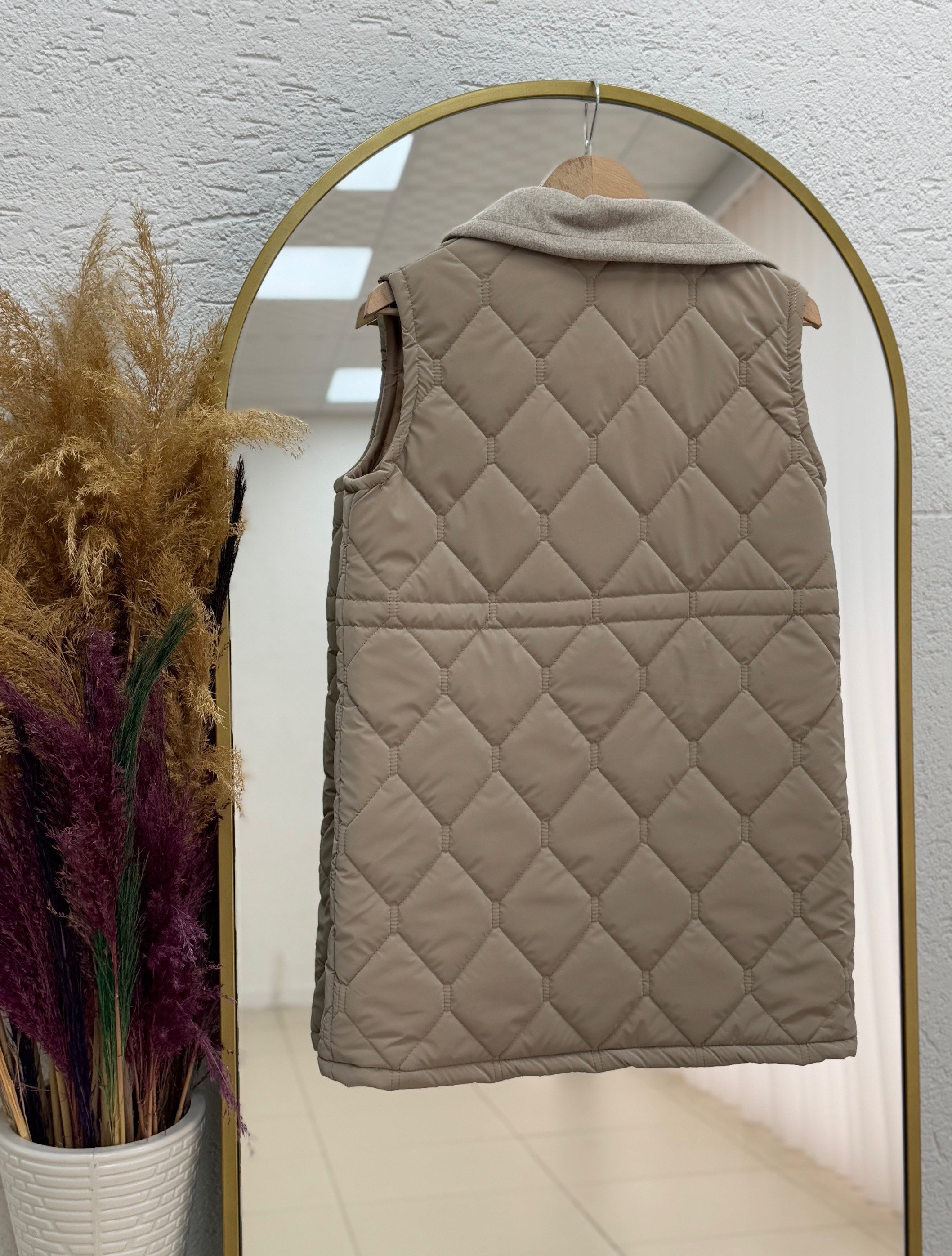 Esila Baklava Desen Belden Sıkmalı Şişme Yelek-EN2190.1 Vizon