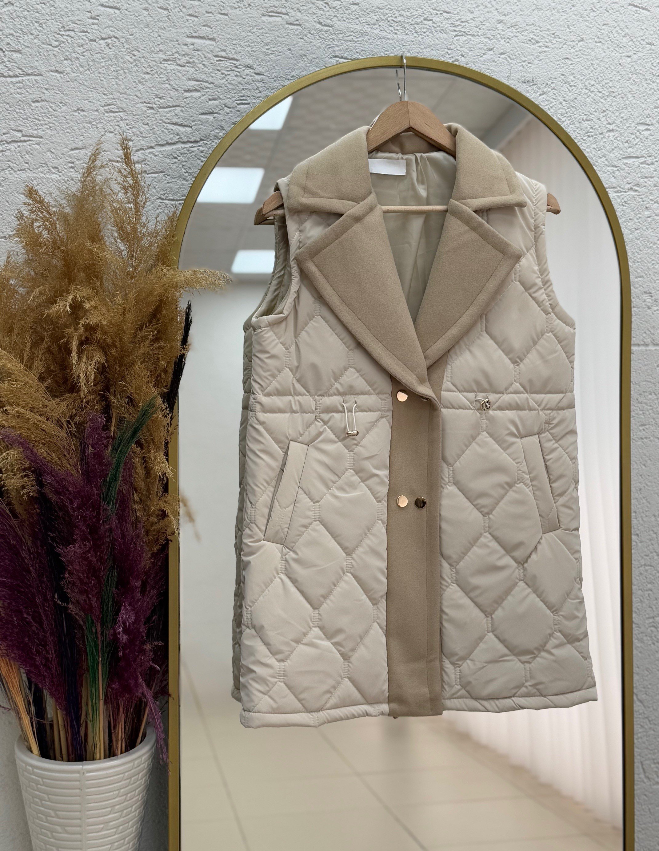 Esila Baklava Desen Belden Sıkmalı Şişme Yelek-EN2190.1 Taş