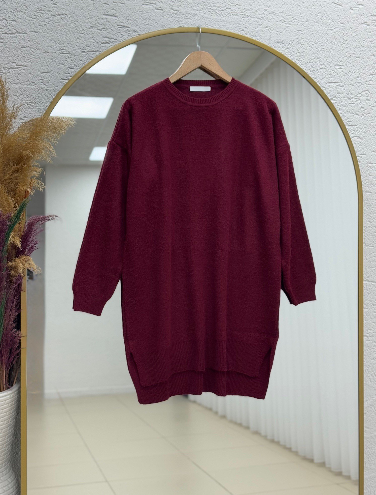 Ferelle Önü Kısa Arkası Uzun Yumoş Uzun Tunik-Zİ6242 Bordo