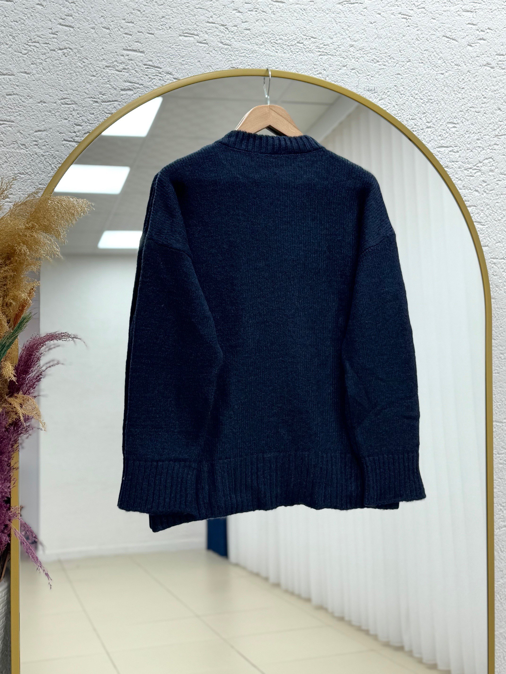 Ferera Kol Ucu Ve Altı Fitilli Örme Triko Kazak-Zİ6213 Lacivert