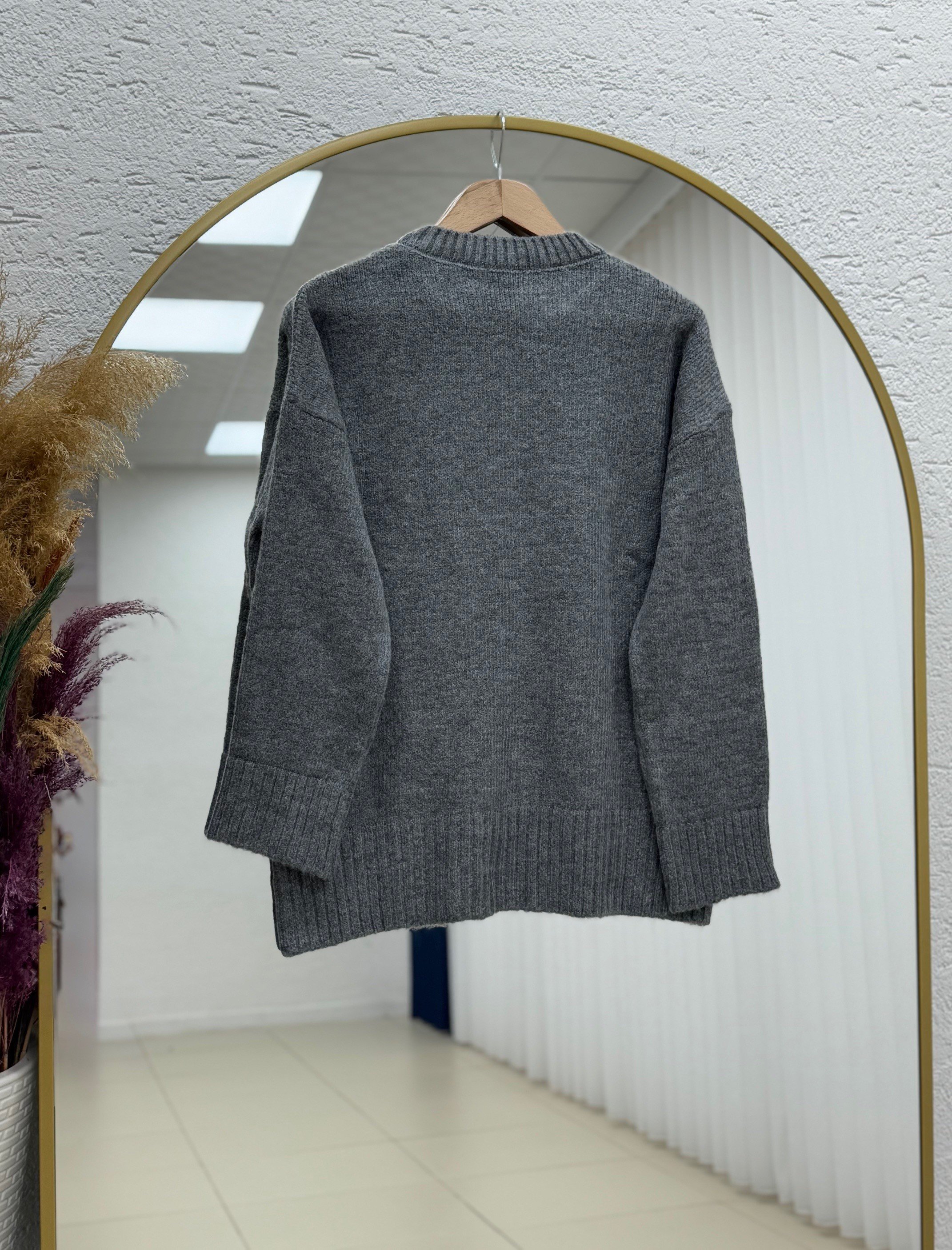 Ferera Kol Ucu Ve Altı Fitilli Örme Triko Kazak-Zİ6213 Antrasit