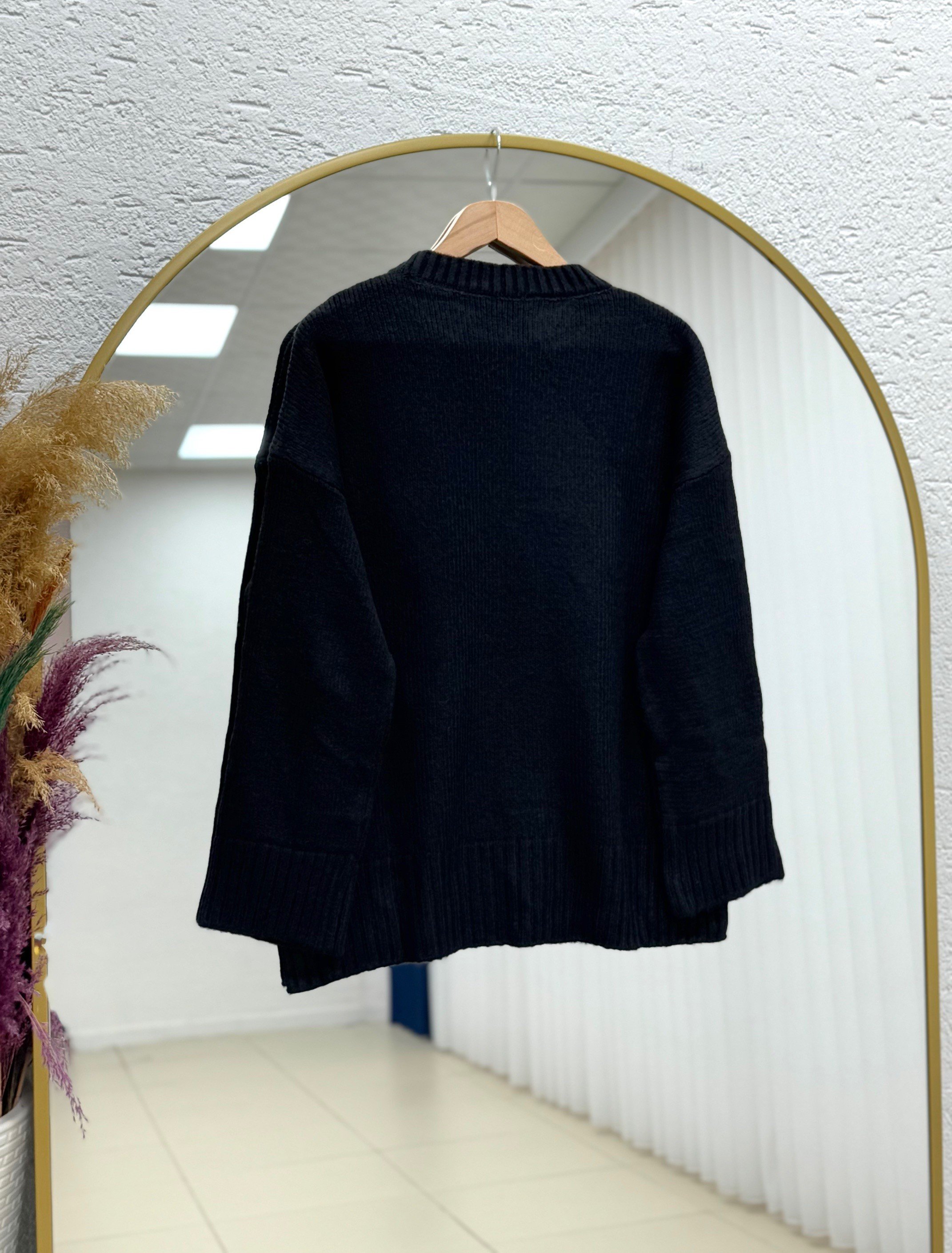 Ferera Kol Ucu Ve Altı Fitilli Örme Triko Kazak-Zİ6213 Siyah