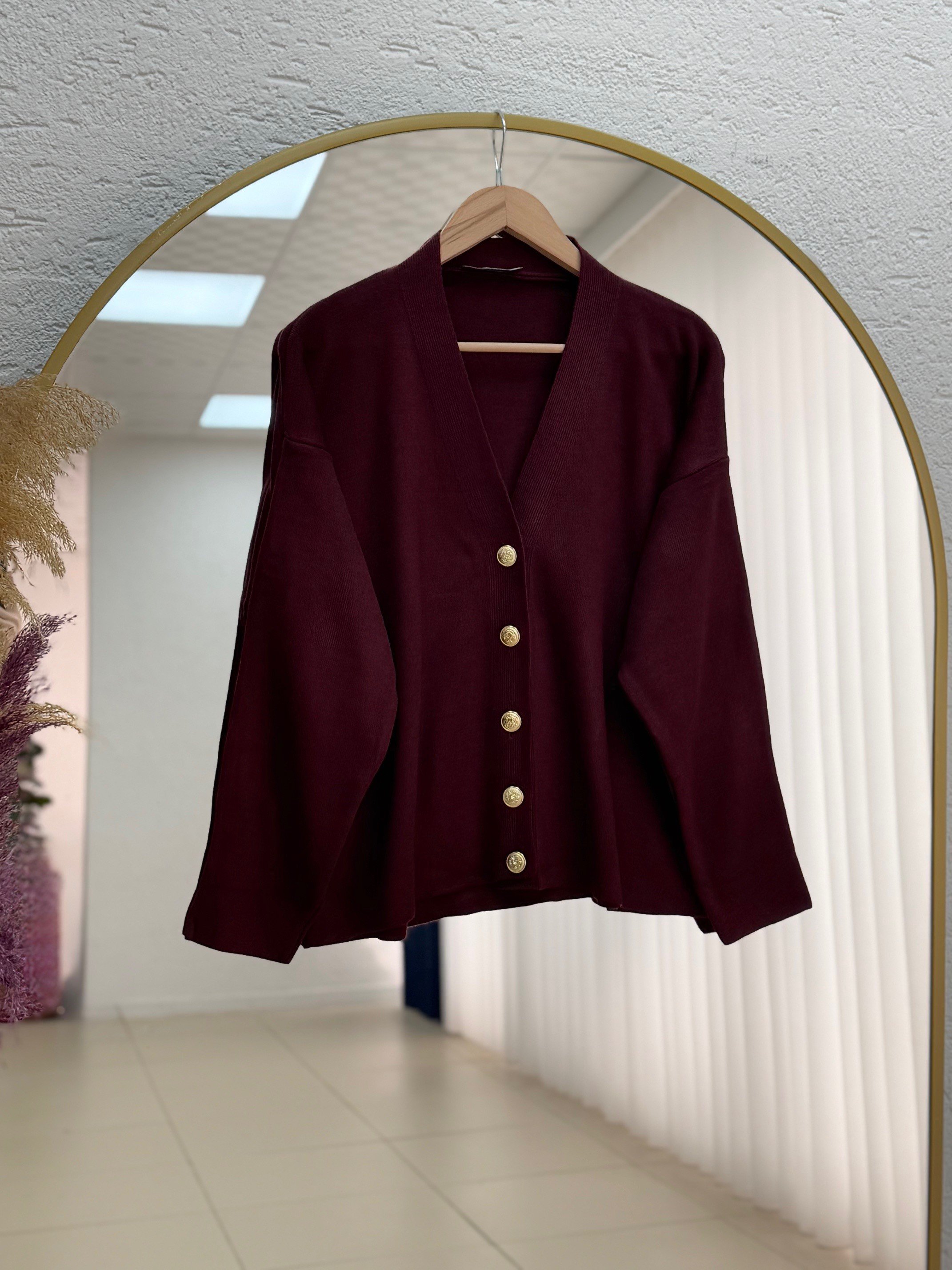 Ferista Gold Düğmeli Kısa Hırka-Zİ6157 Bordo