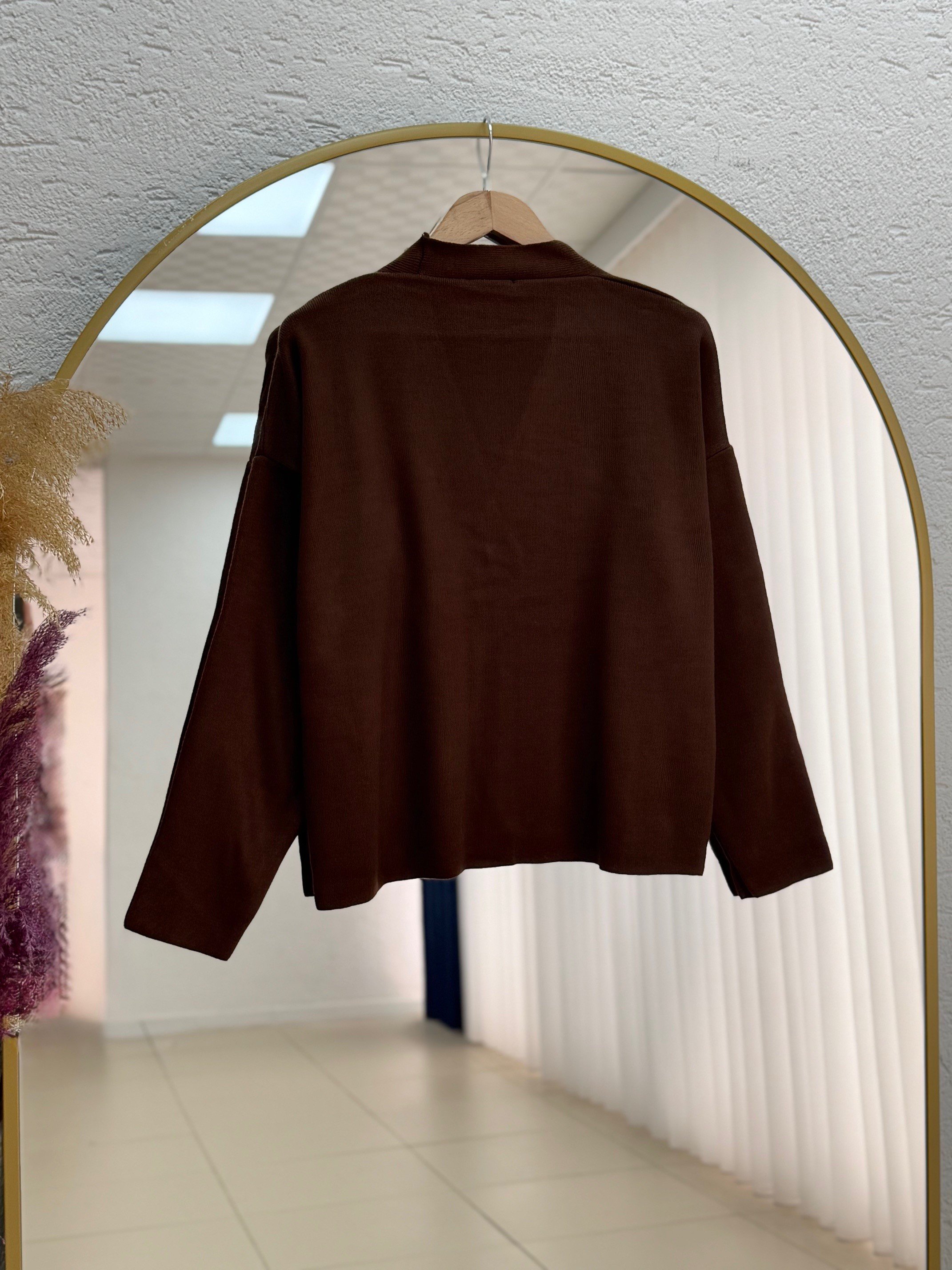 Ferista Gold Düğmeli Kısa Hırka-Zİ6157 Kahve