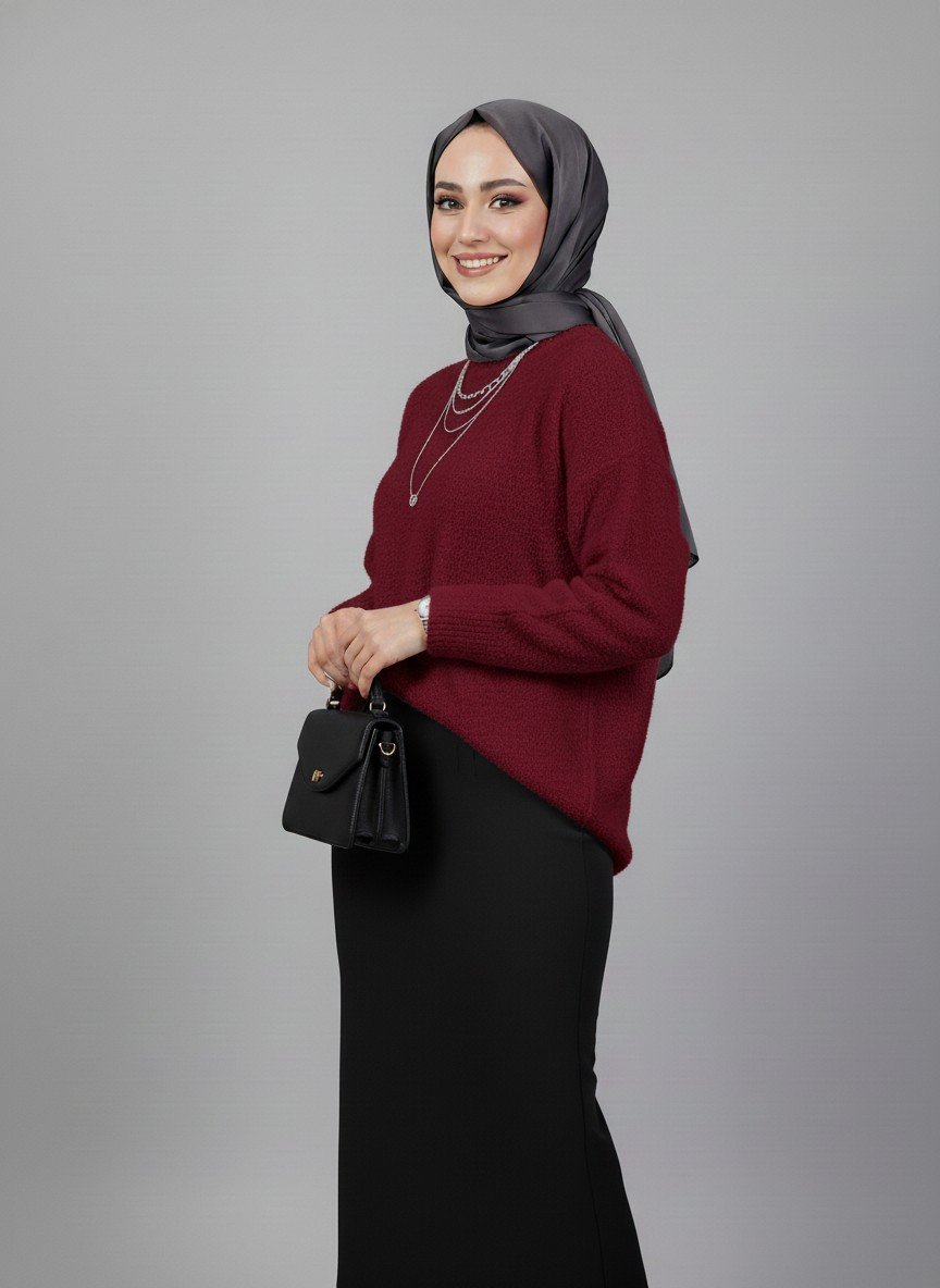 Ferita Peluş Kazak-Zİ6222 Bordo