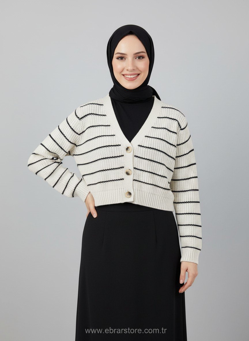 Gavisa Çizgili Üç Düğmeli Mini Hırka-Zİ6147 Taş