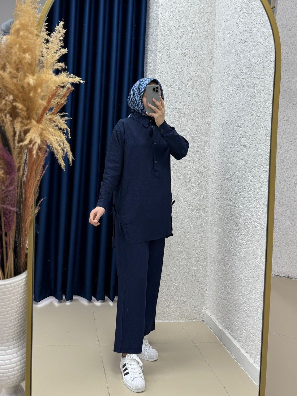 Glarus Yanları İpli Düğmeli Kırışık Çilek Takım-MF458 Lacivert