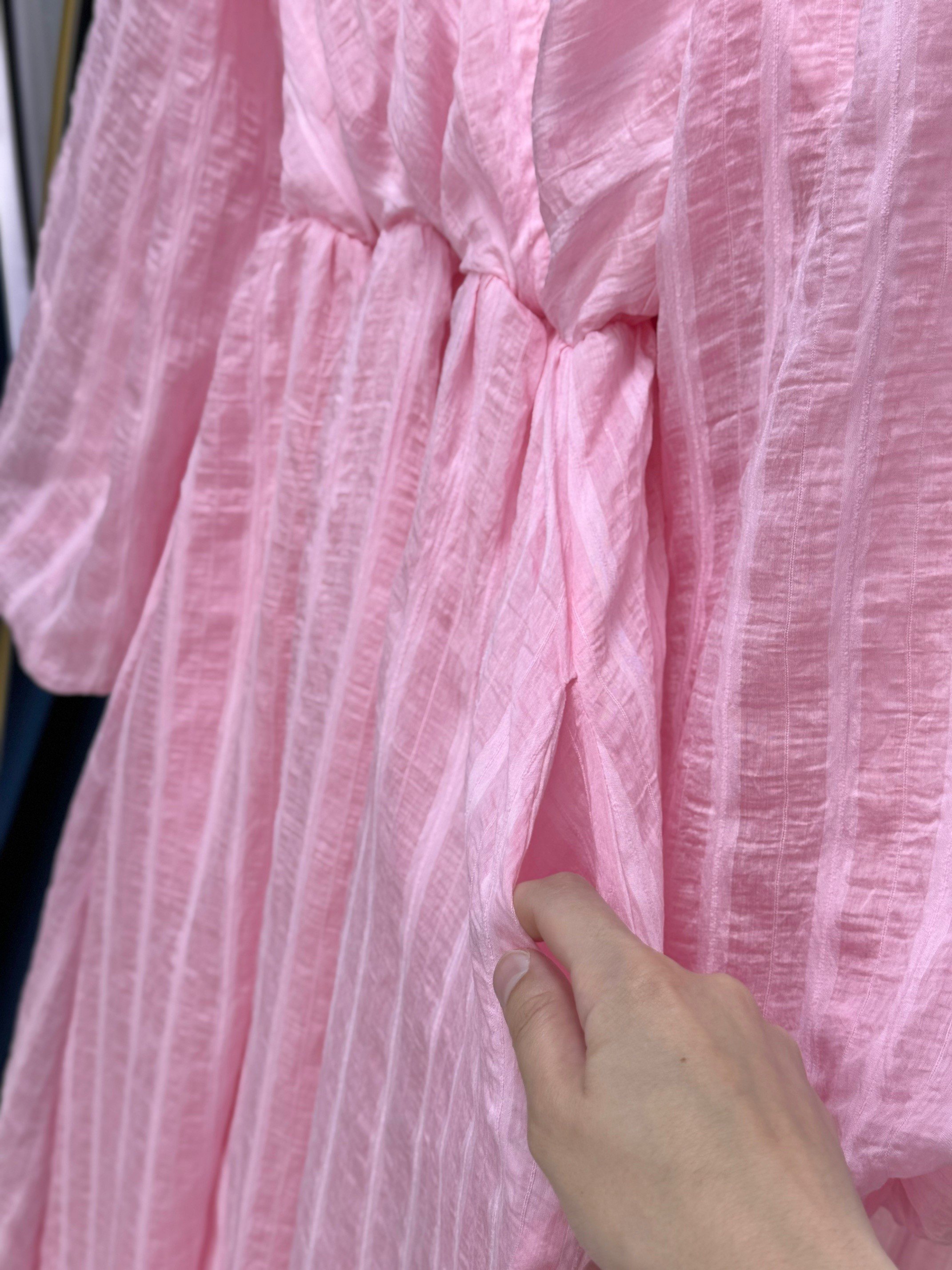 Karista Çapraz Biyeli Kuşaklı Tül Elbise-EK565.3 Pembe